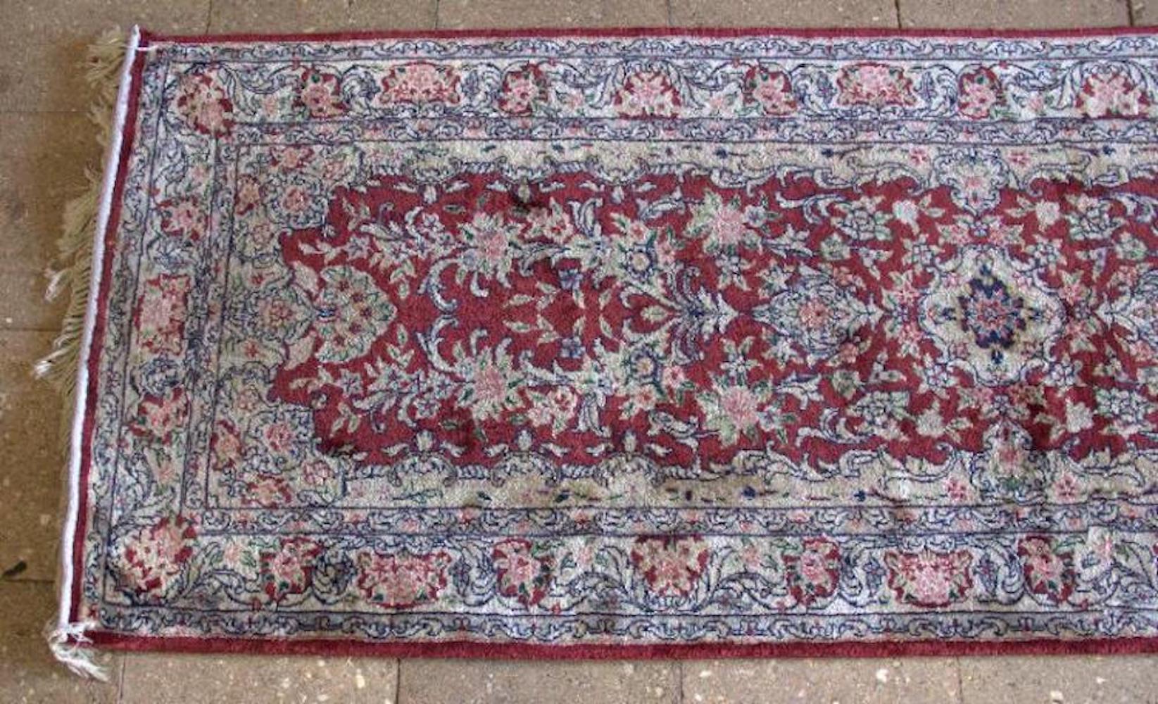 Oriental handmade silk runner. Measures: approximate 2' 7