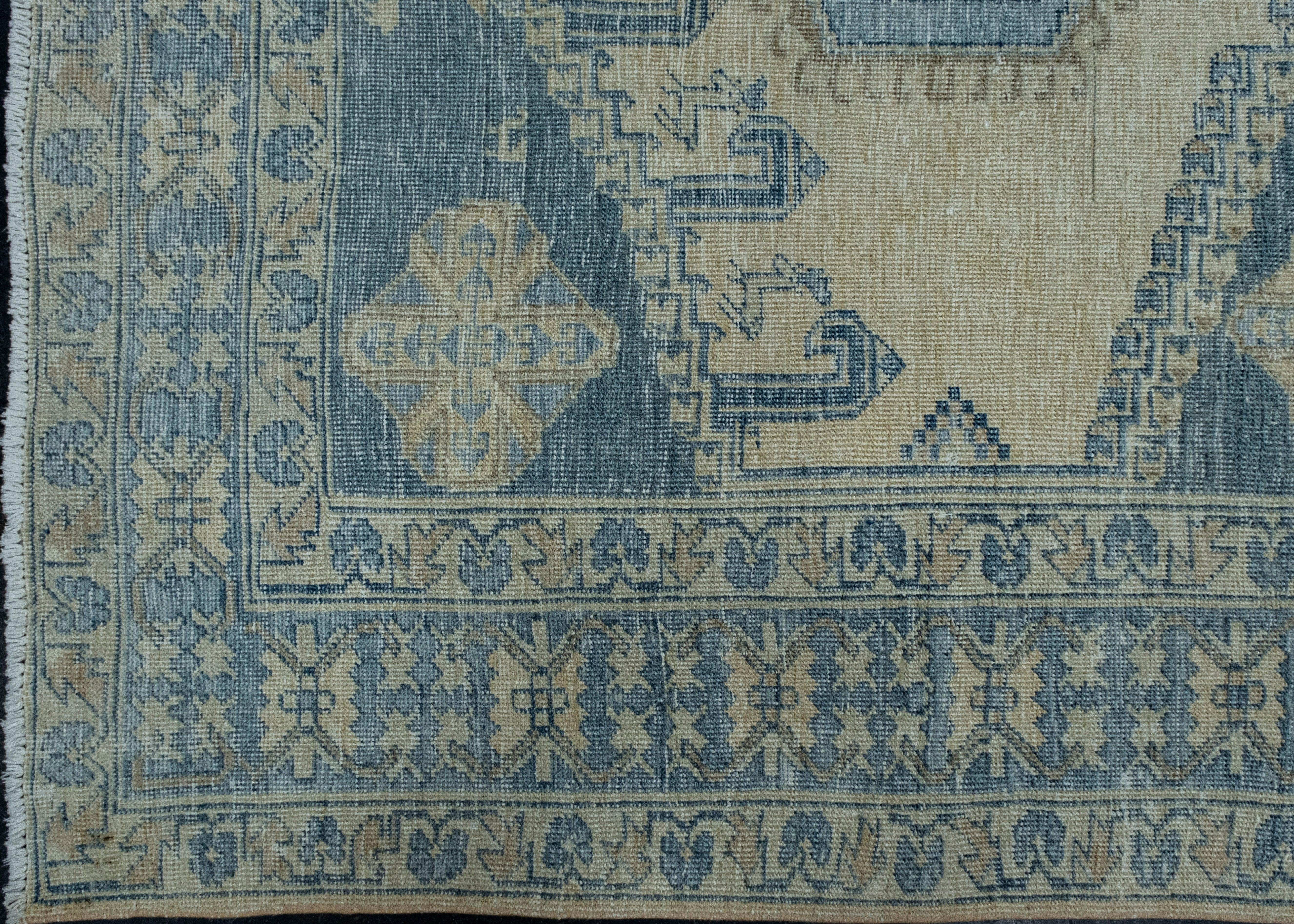 Annodato a mano Tappeto orientale vintage tessuto a mano 7'3