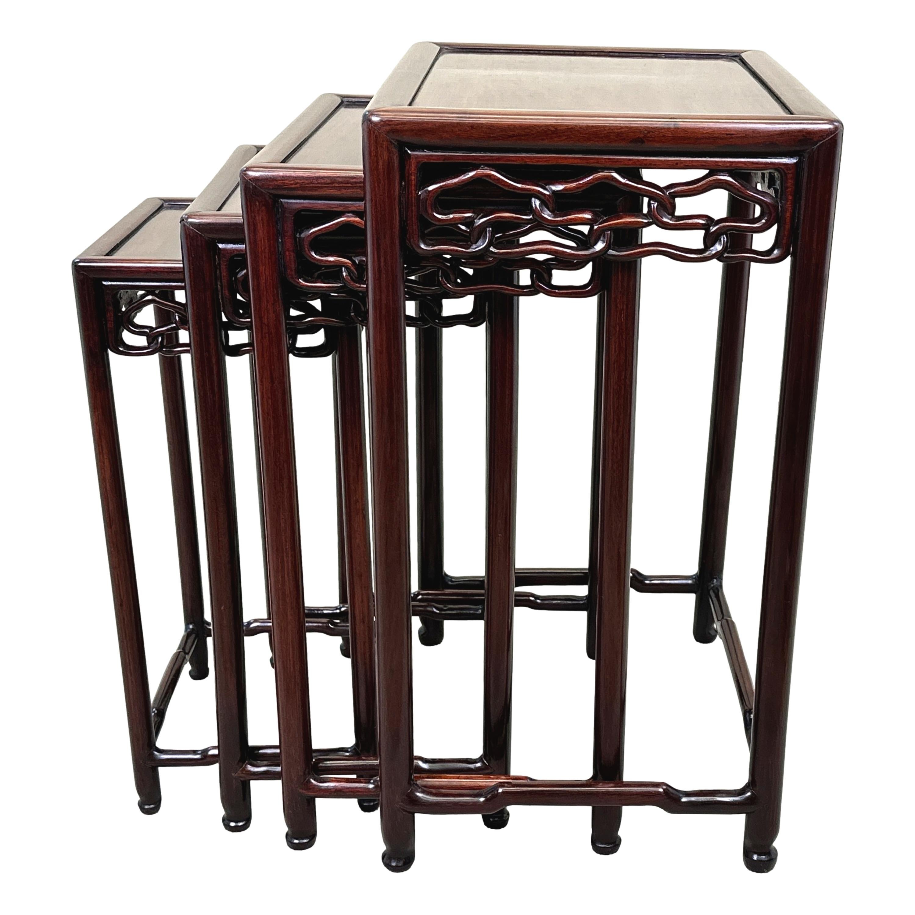 Chinese Oriental Hardwood Nest Of Four Coffee Tables For Sale
