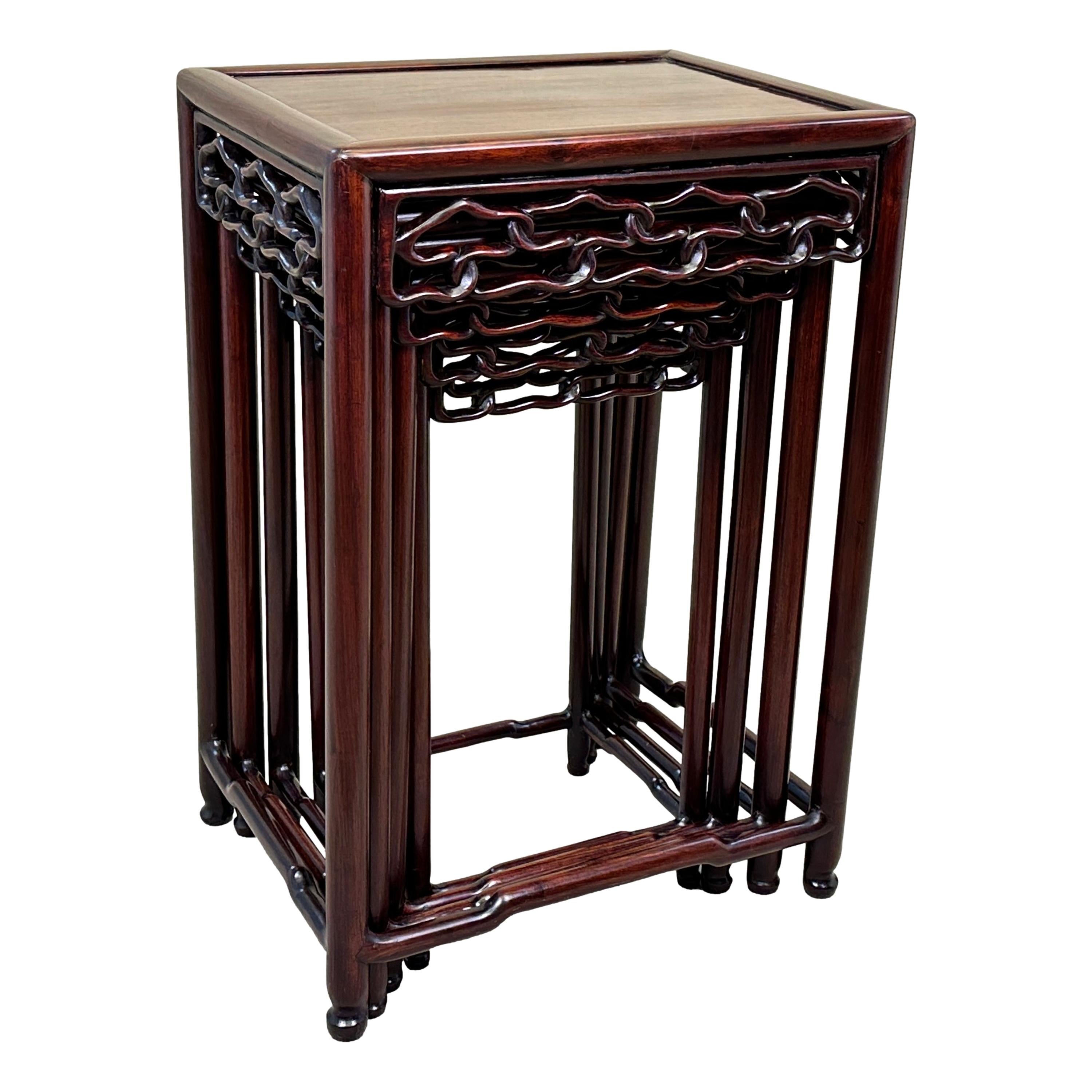 Oriental Hardwood Nest Of Four Coffee Tables In Good Condition For Sale In Bedfordshire, GB