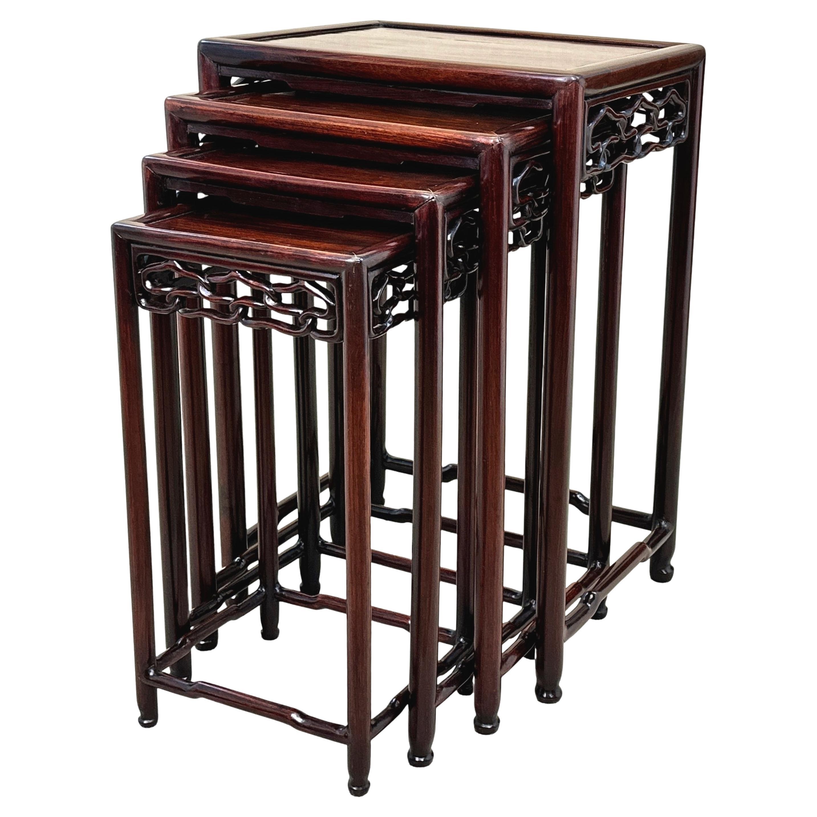 Oriental Hardwood Nest Of Four Coffee Tables For Sale