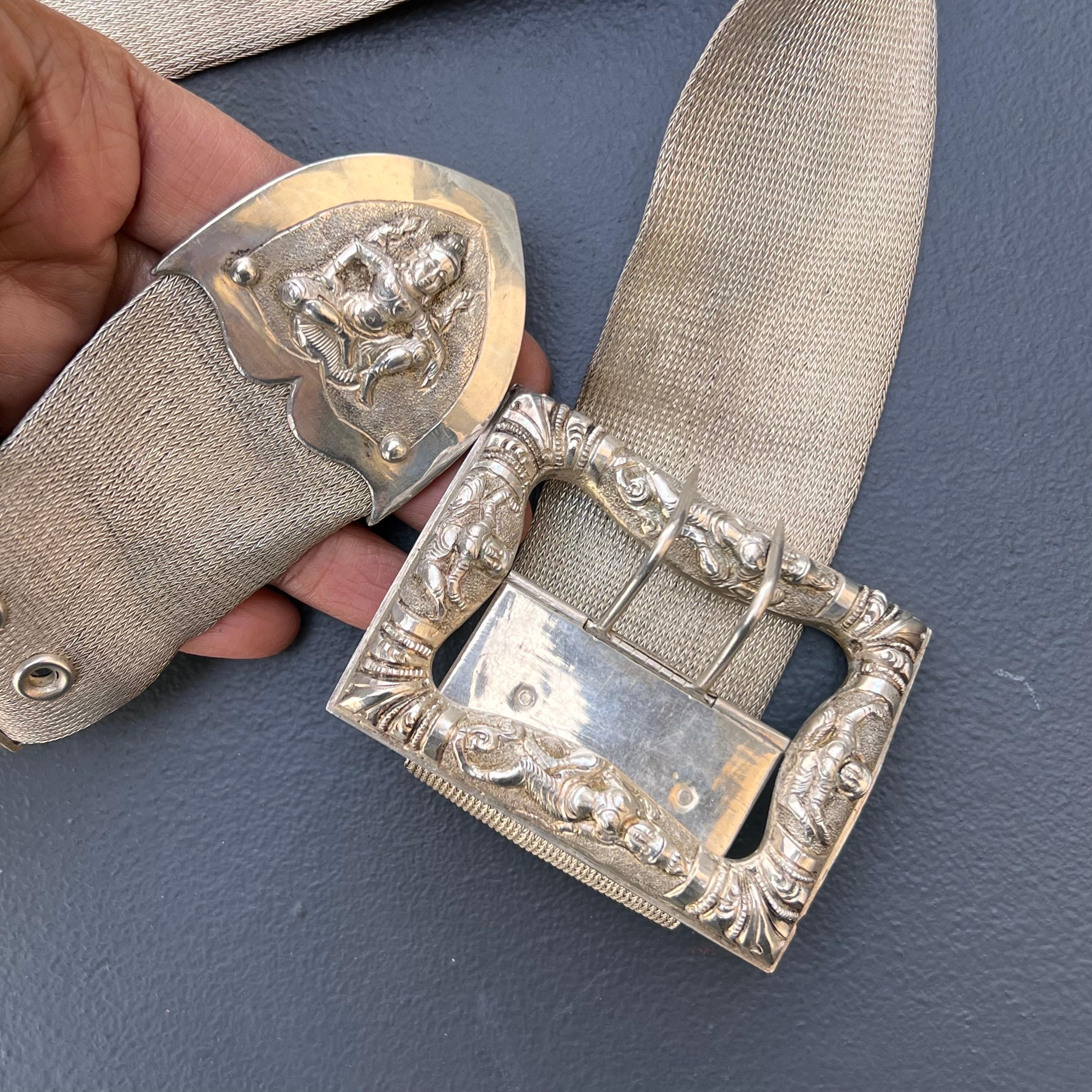 Oriental Hindu God Goddess Sterling Silver Handmade Belt For Sale 2