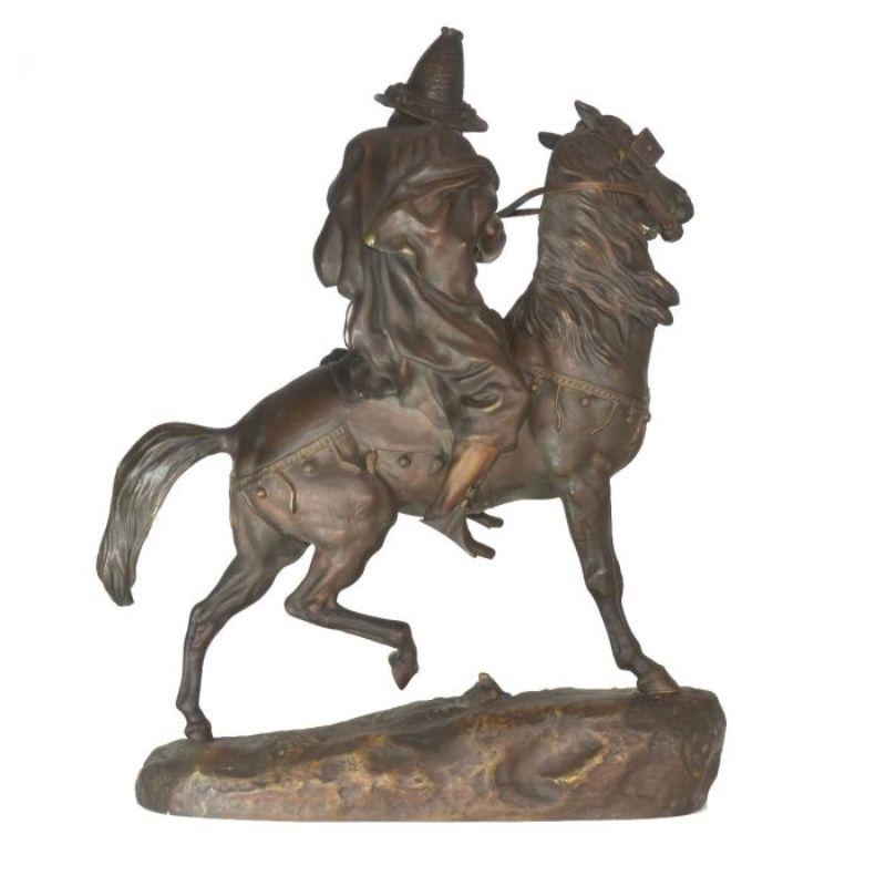 Patinated Oriental Horseman by Charles Valton Bronze, Late 19th Century For Sale