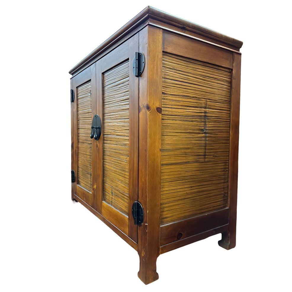 Oriental James Mont Style Koa & Stick Rattan Stereo Cabinet In Excellent Condition For Sale In Van Nuys, CA