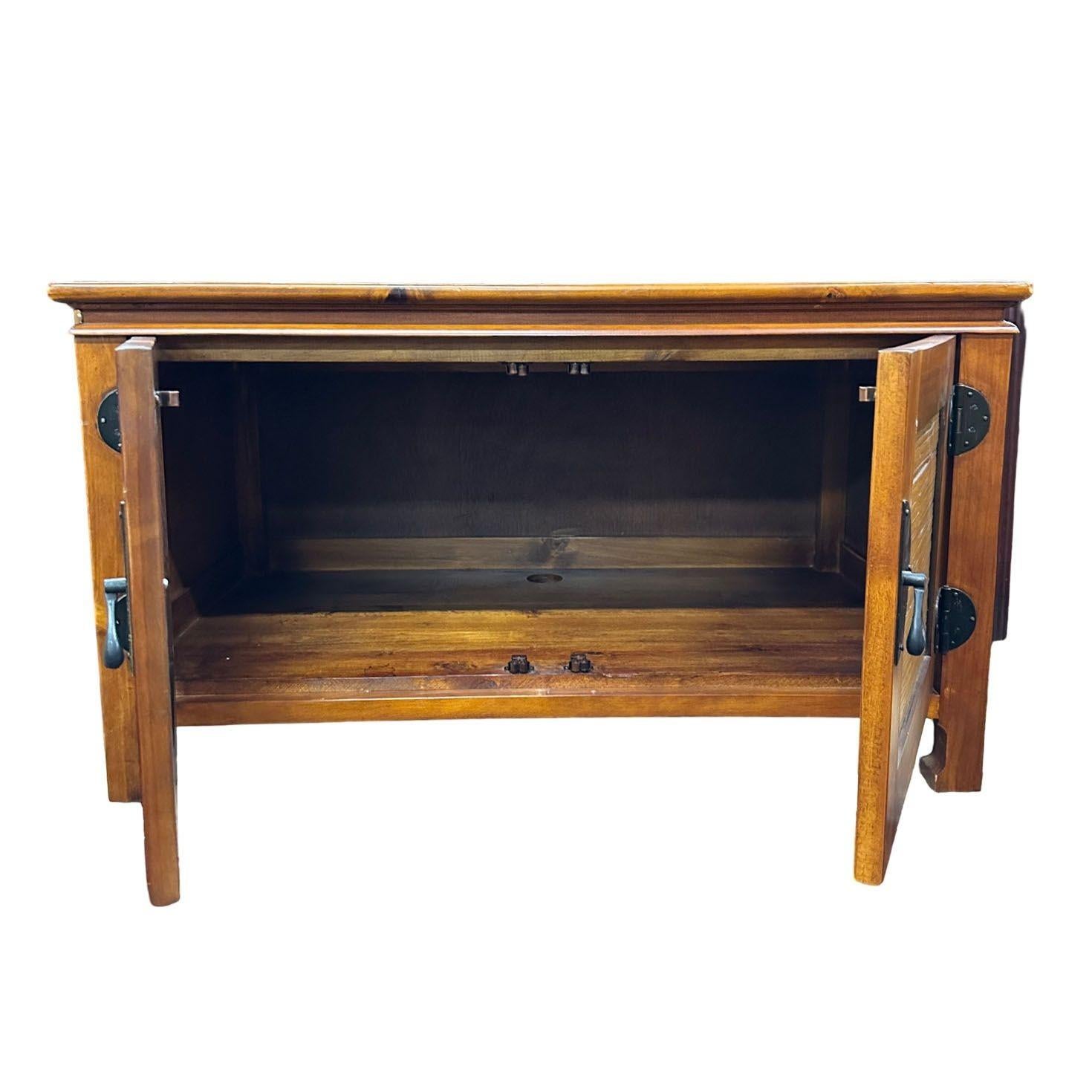 Oriental James Mont Style Koa & Stick Rattan TV Console In Excellent Condition For Sale In Van Nuys, CA