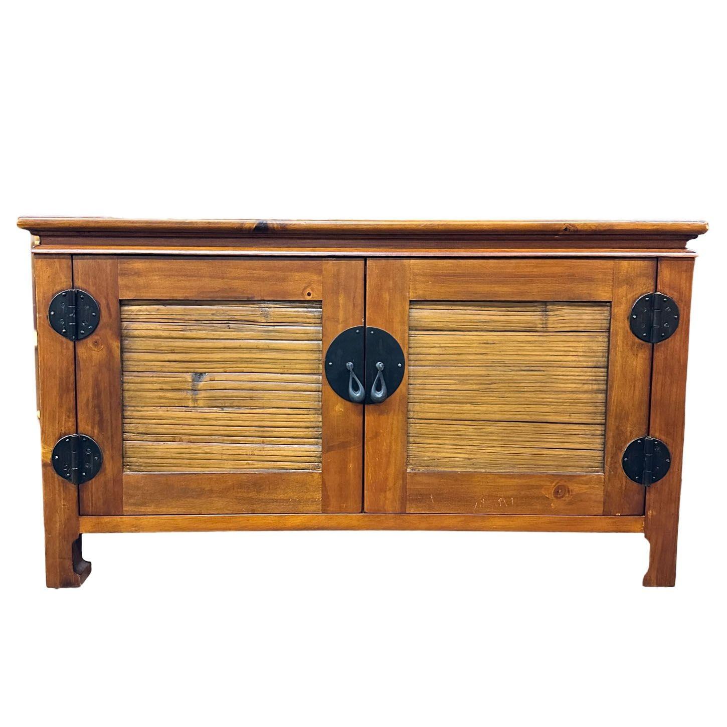 Oriental James Mont Style Koa & Stick Rattan TV Console For Sale 1