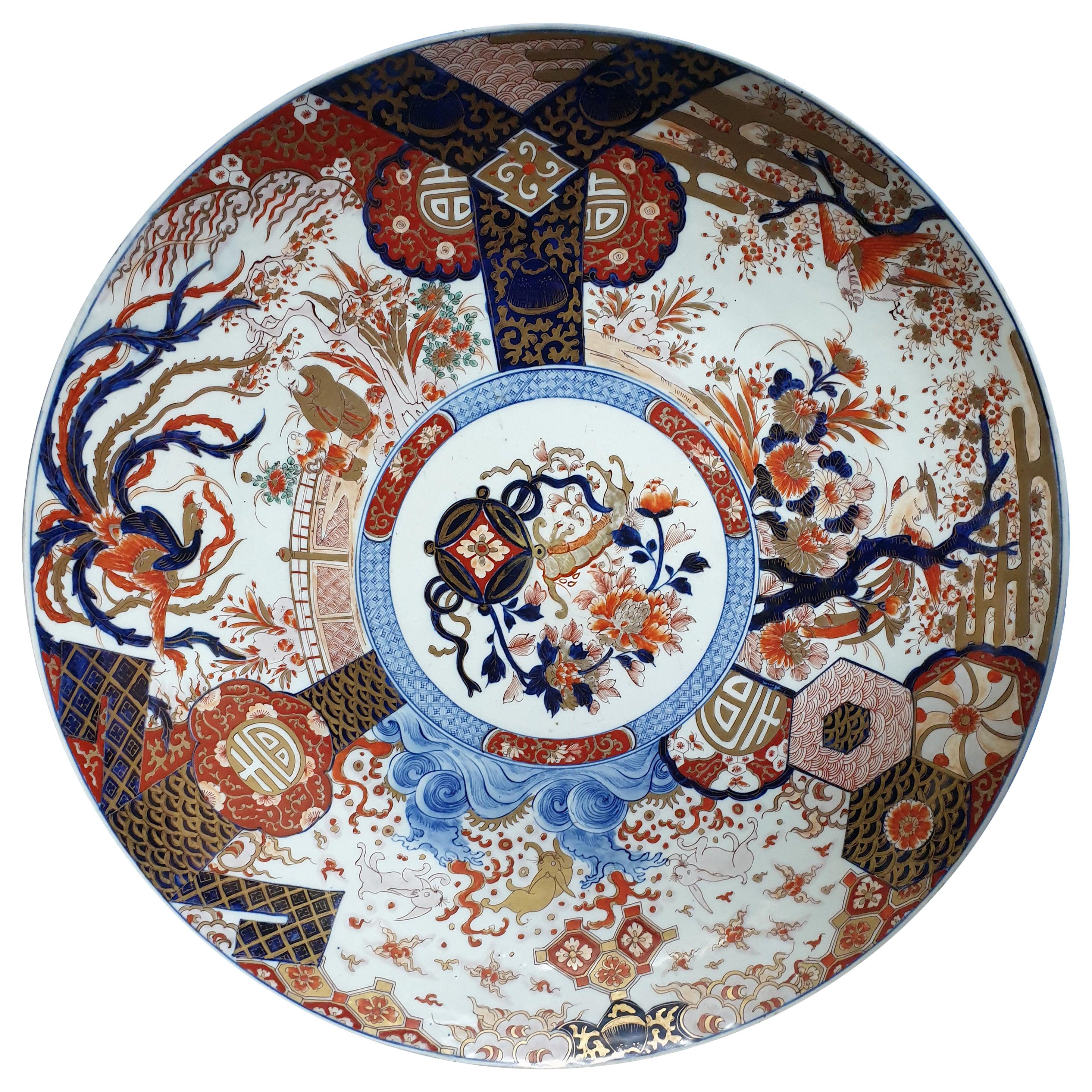 Oriental Japanese Meji Period Large Imari Pattern Platter With Panelled Scenes 