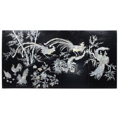 Oriental/ Japanese Midcentury Wall Art Panels Made of Mother of Pearl