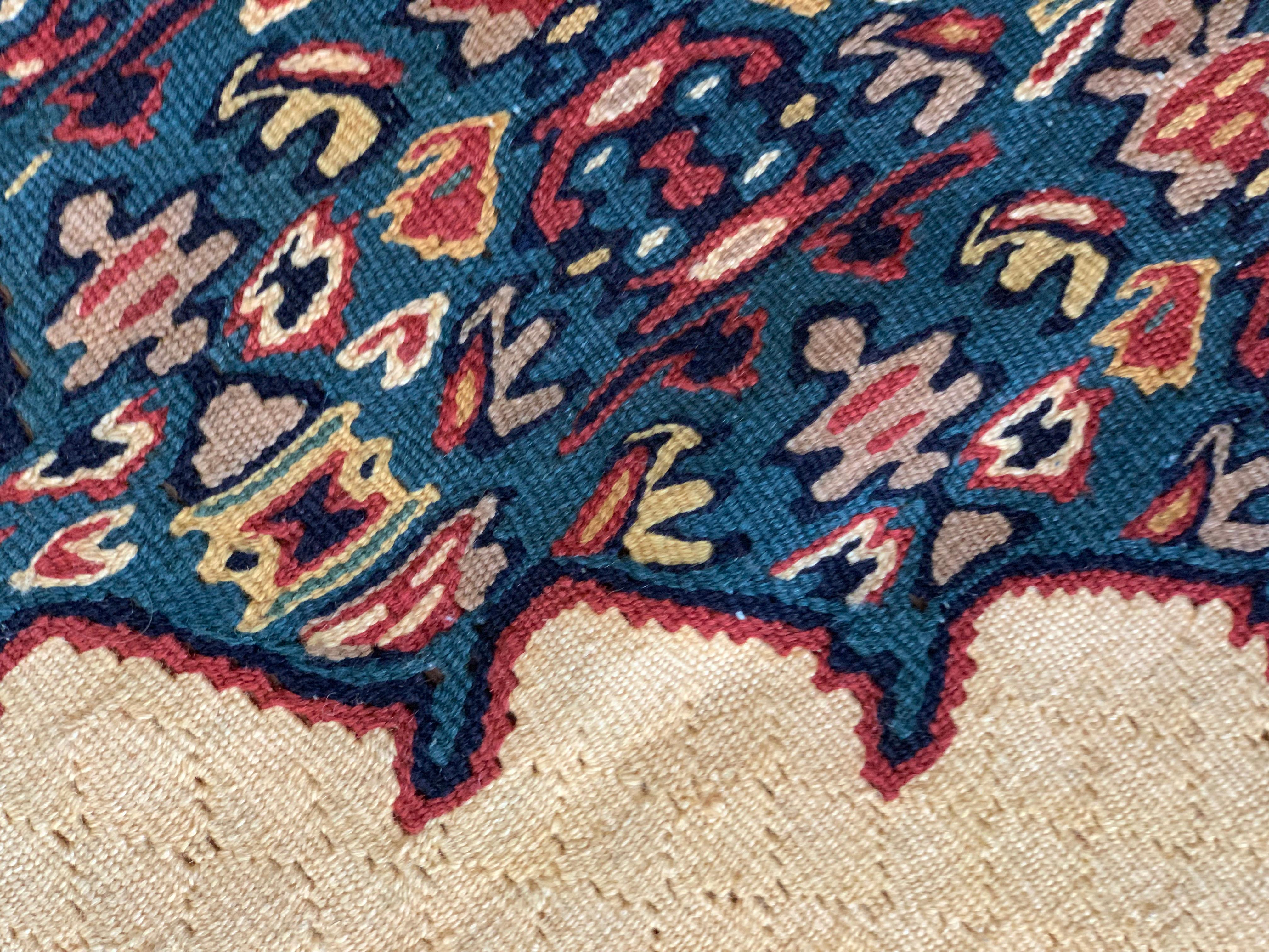 Contemporary Oriental Kilim Runner Handmade Carpet Flatwoven Ivory Blue Hallway Rug For Sale