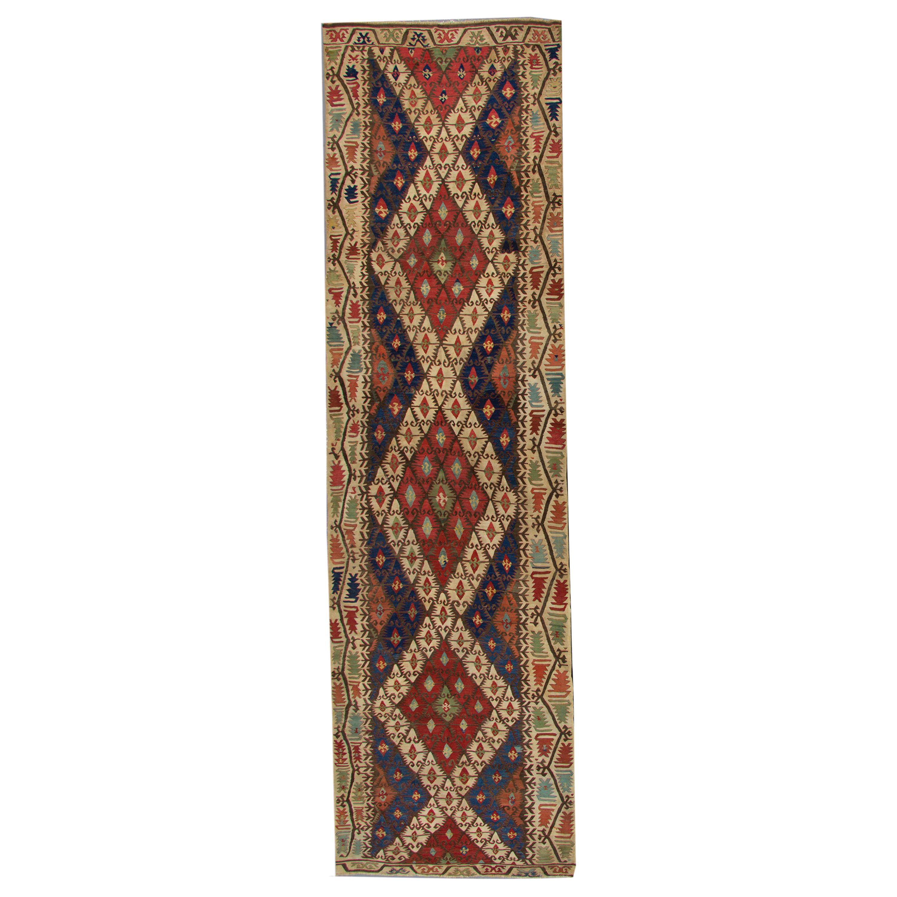 Tapis de couloir oriental Kilim turc, tapis anciens, tapis faits main à la main en vente