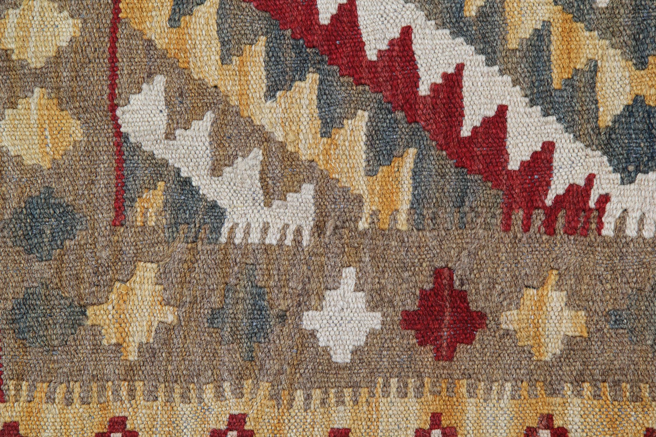 Orientalische Kilims Grün Creme Kilim Teppiche Wolle Fläche Teppich Handgewebt (Afghanisch) im Angebot