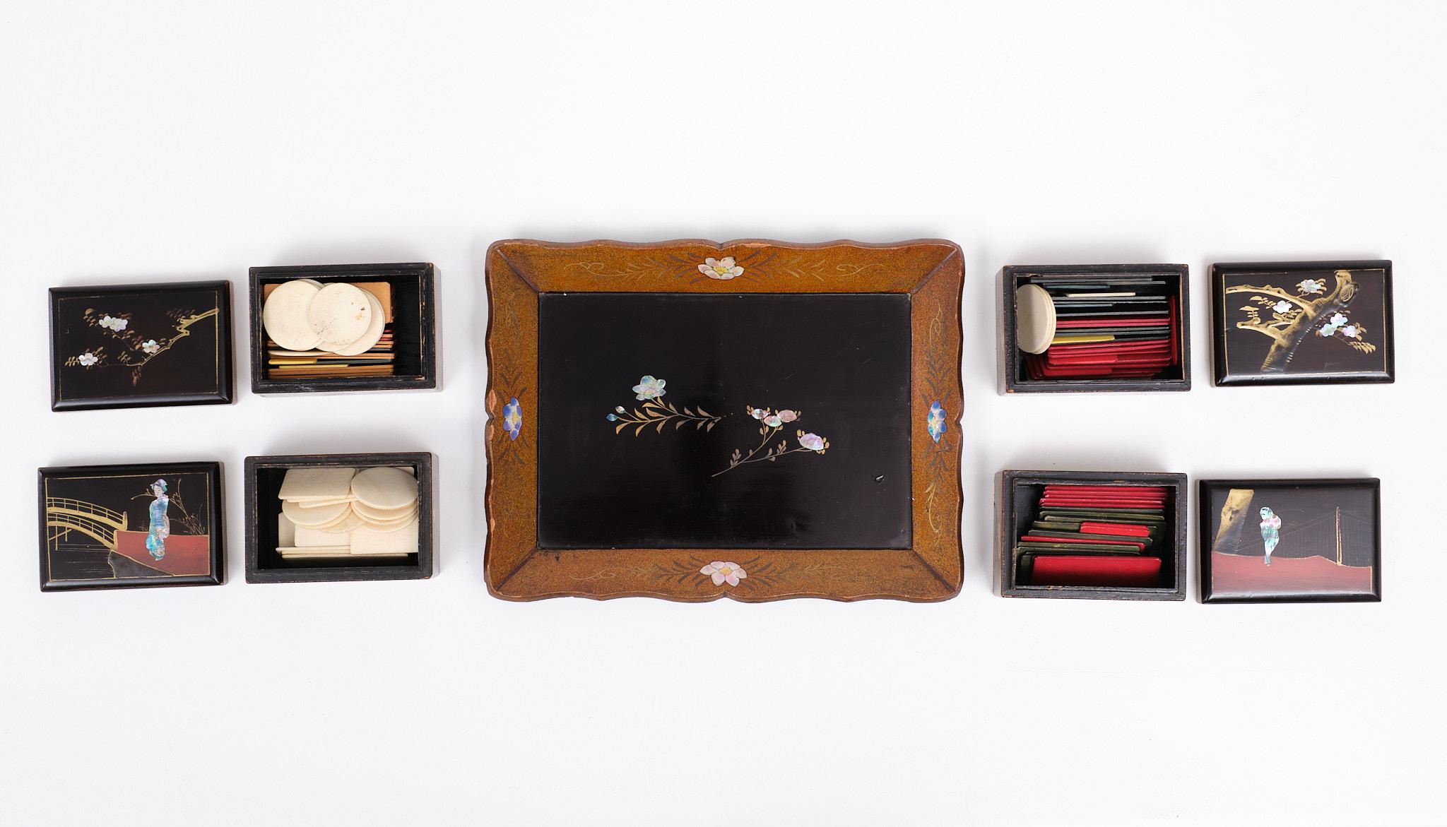 Lacquer Oriental Lacker Boxes on a Tray, Japan, 1930s For Sale