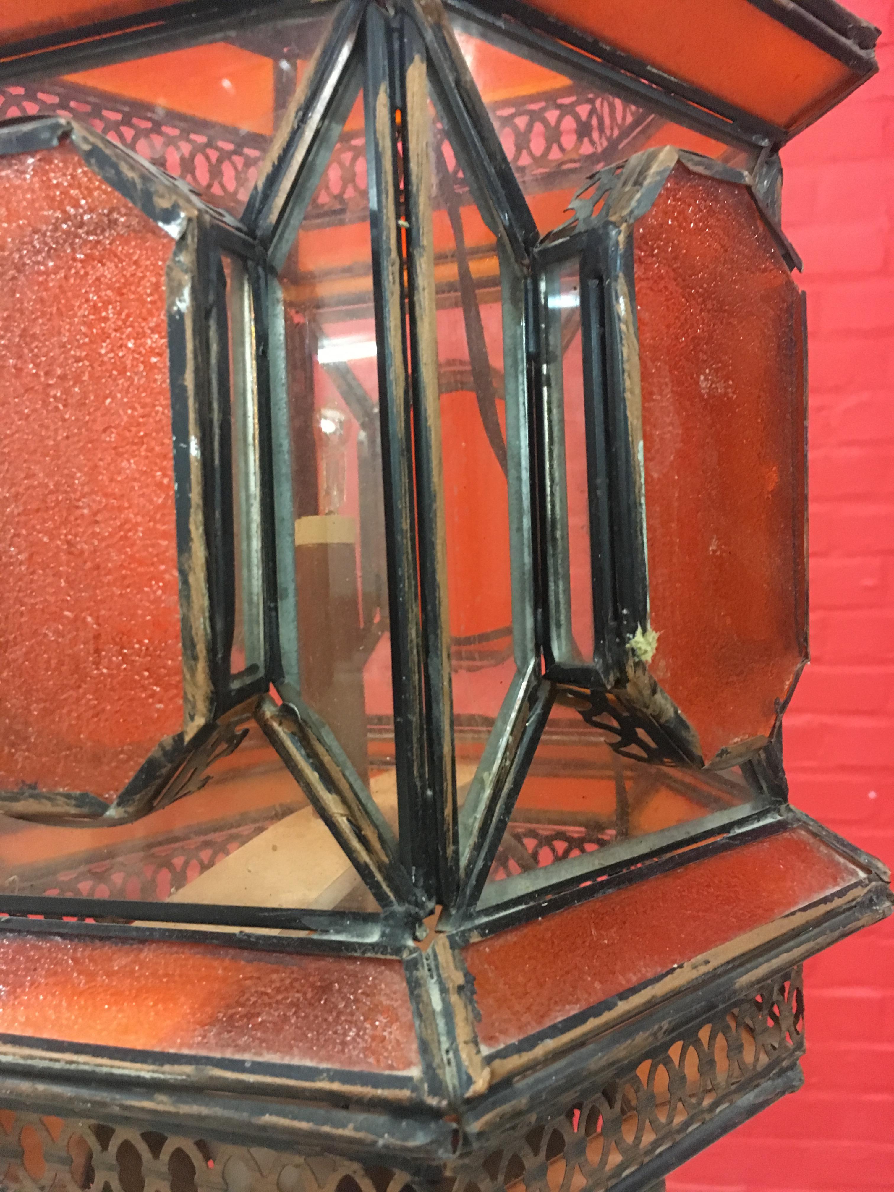 Oriental Lantern in Copper and White and Orange Glass, circa 1970 For Sale 1