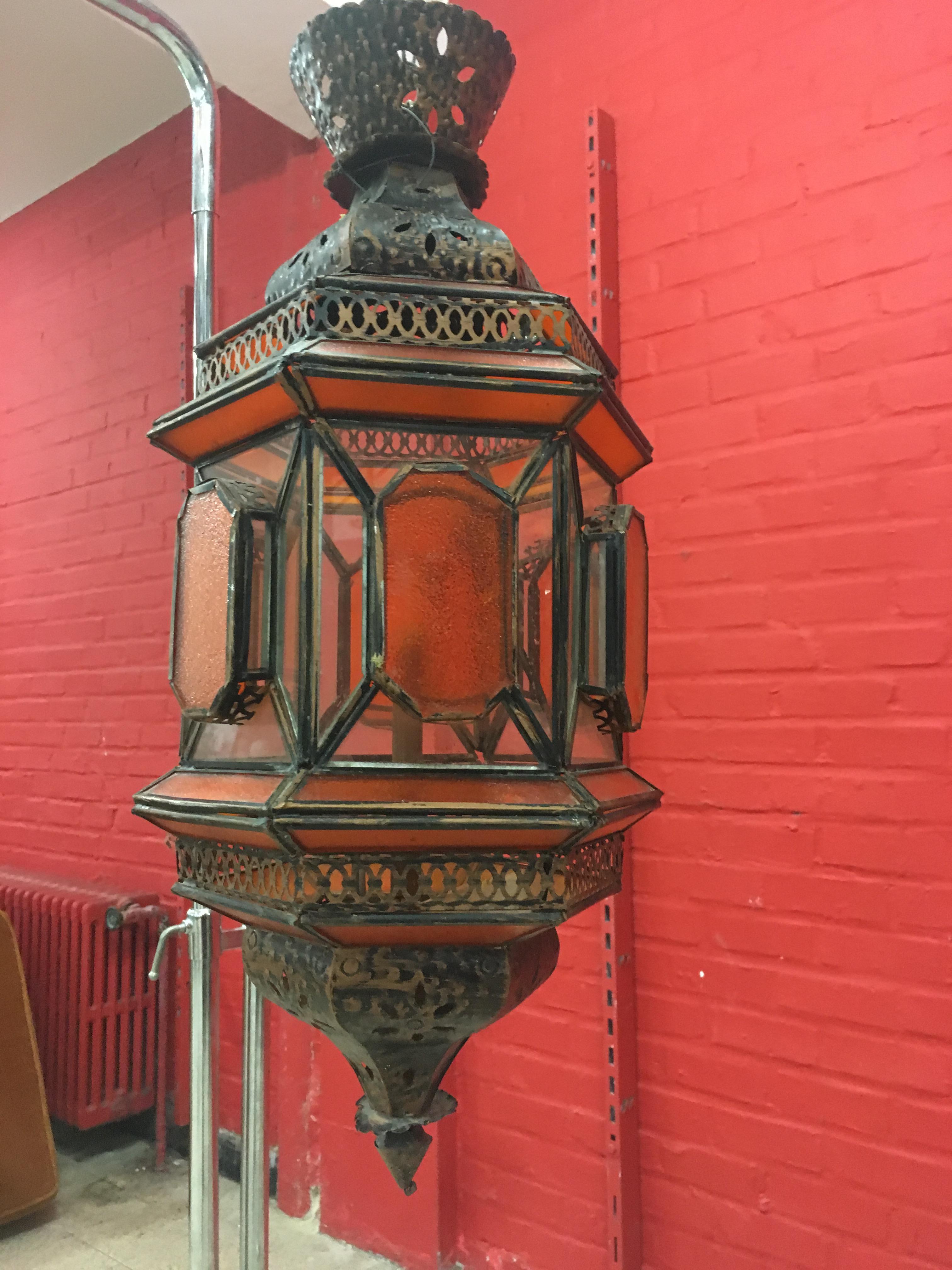 Oriental Lantern in Copper and White and Orange Glass, circa 1970 For Sale 2