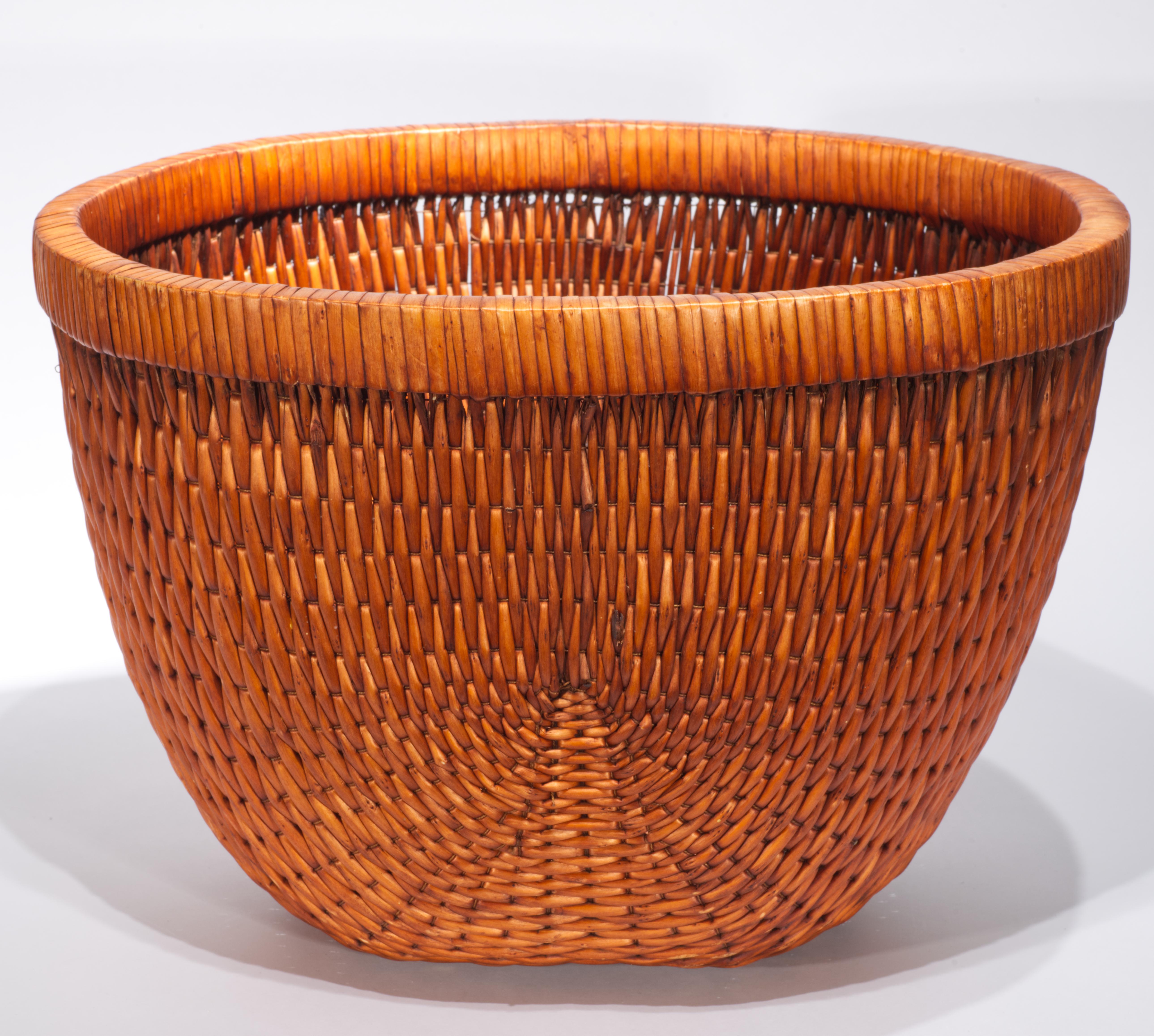 Rustic Oriental Large Fisherman Basket with Flat Rim For Sale