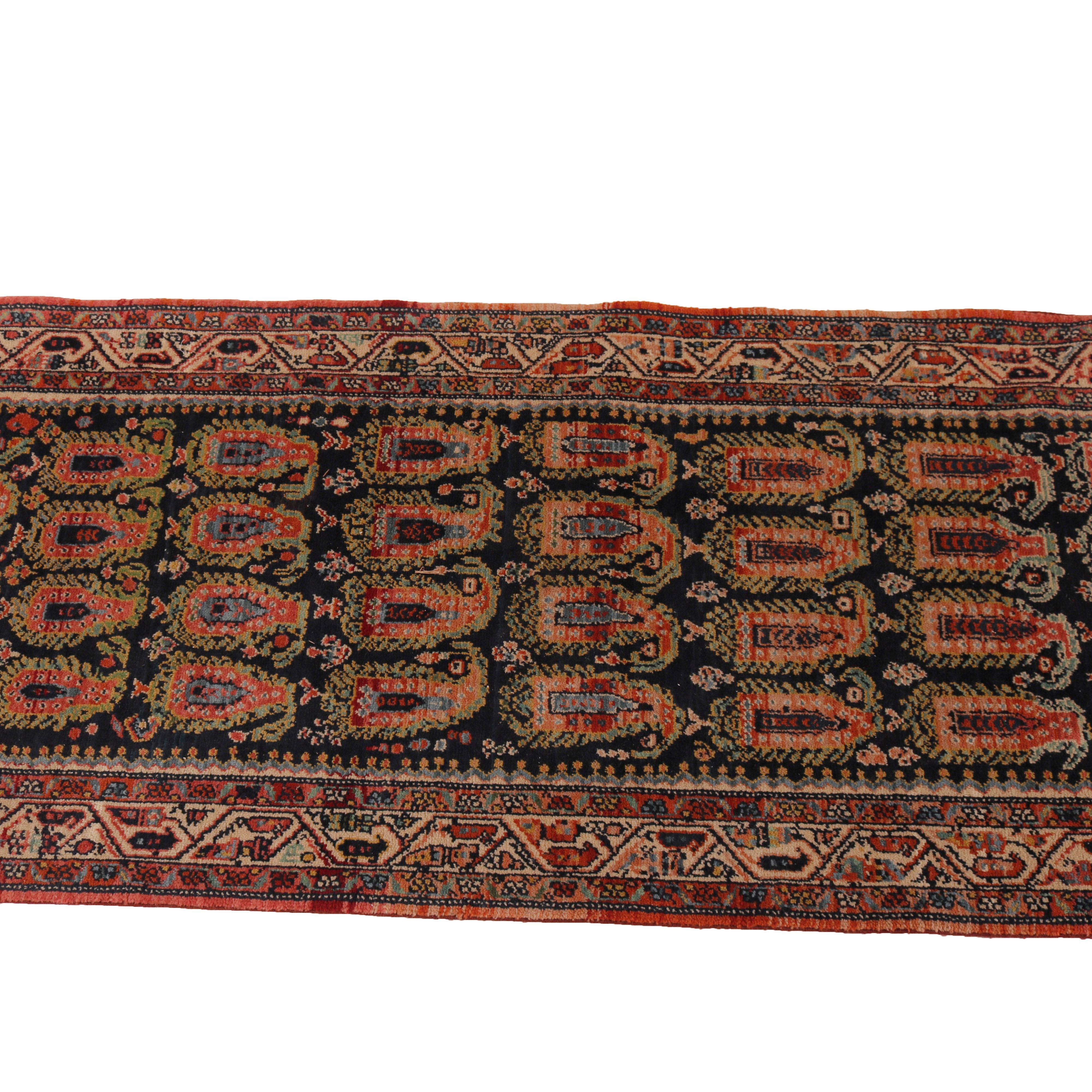 Oriental Long Runner with Repeating Boteh Pattern Circa 1950 In Good Condition For Sale In Big Flats, NY