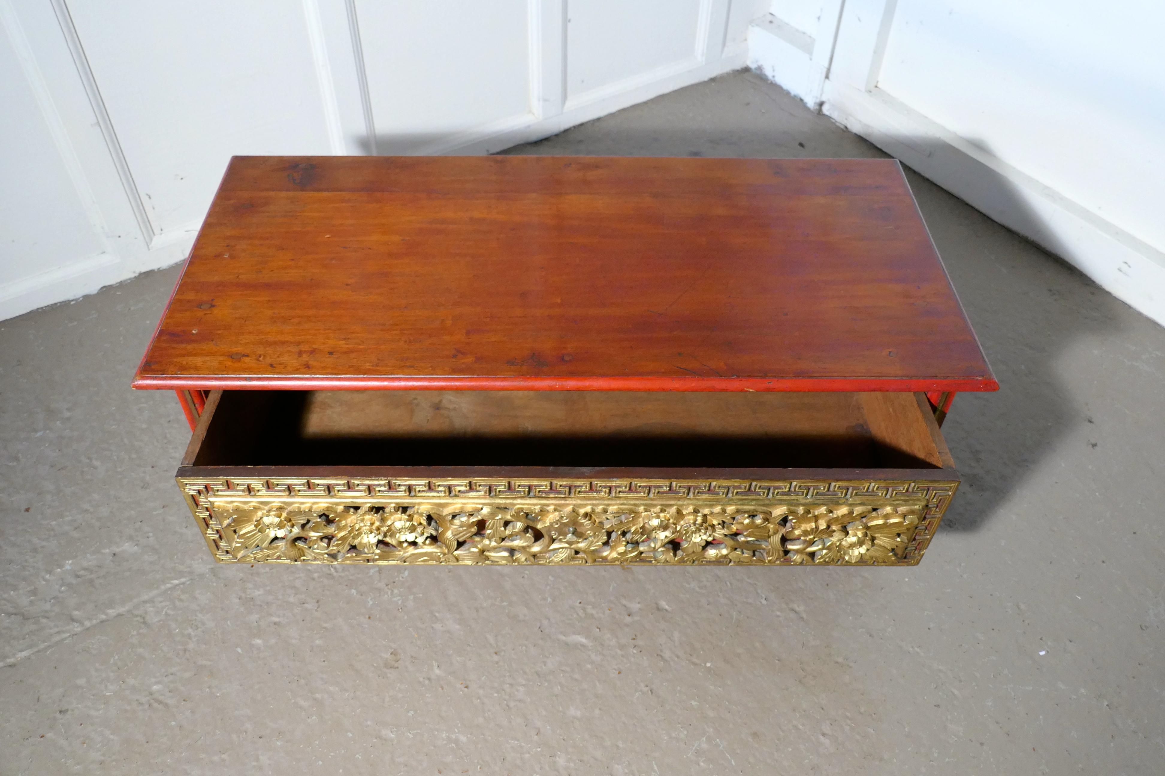 Chinese Chippendale Oriental Look Low Coffee Table with Drawer Storage