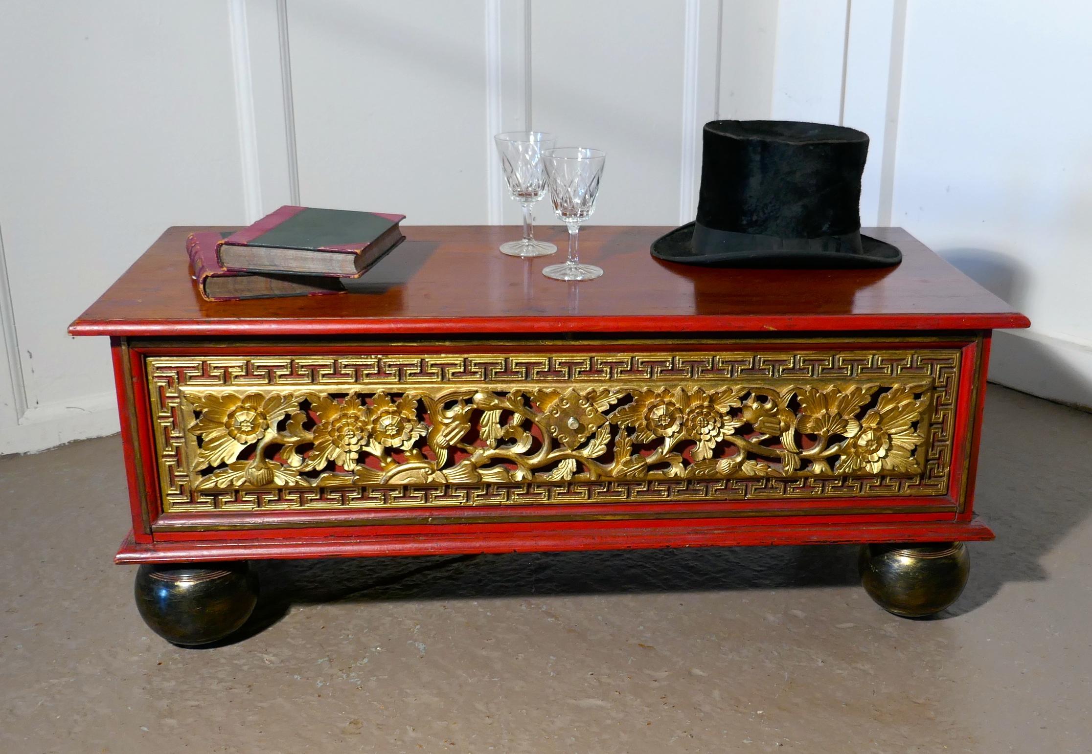 20th Century Oriental Look Low Coffee Table with Drawer Storage