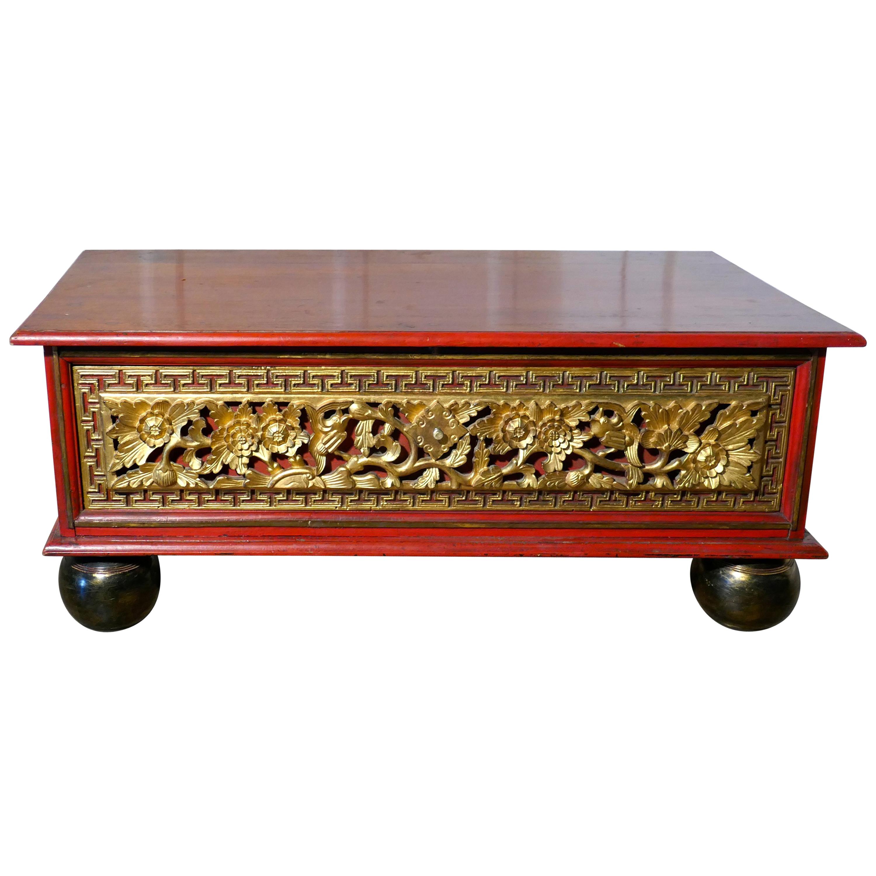 Oriental Look Low Coffee Table with Drawer Storage