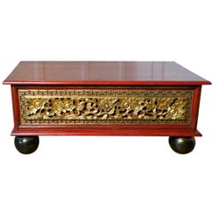 Antique Oriental Look Low Coffee Table with Drawer Storage