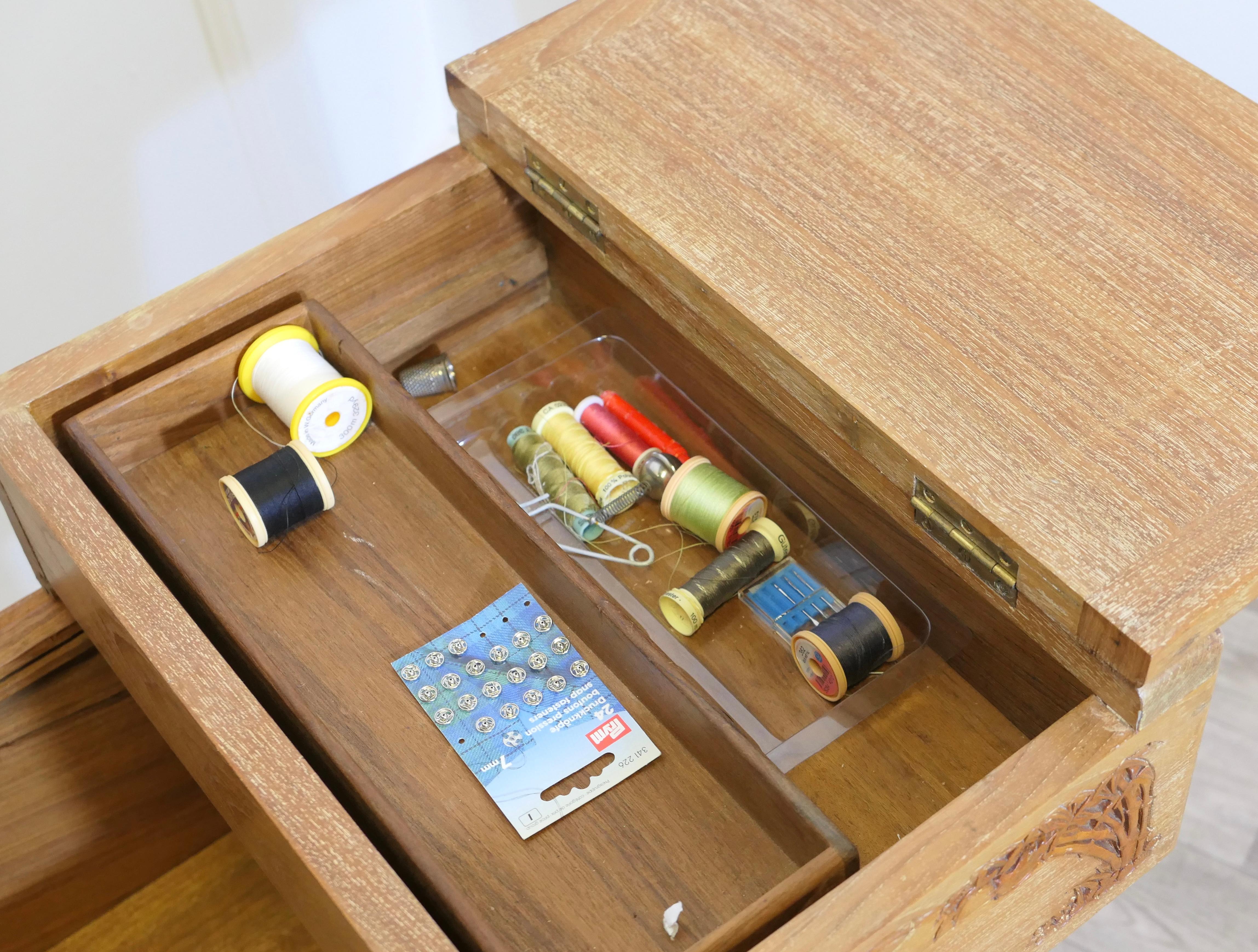Oriental Metamorphic Concertina Sewing or Work Box   Made in Golden Oak and very 6