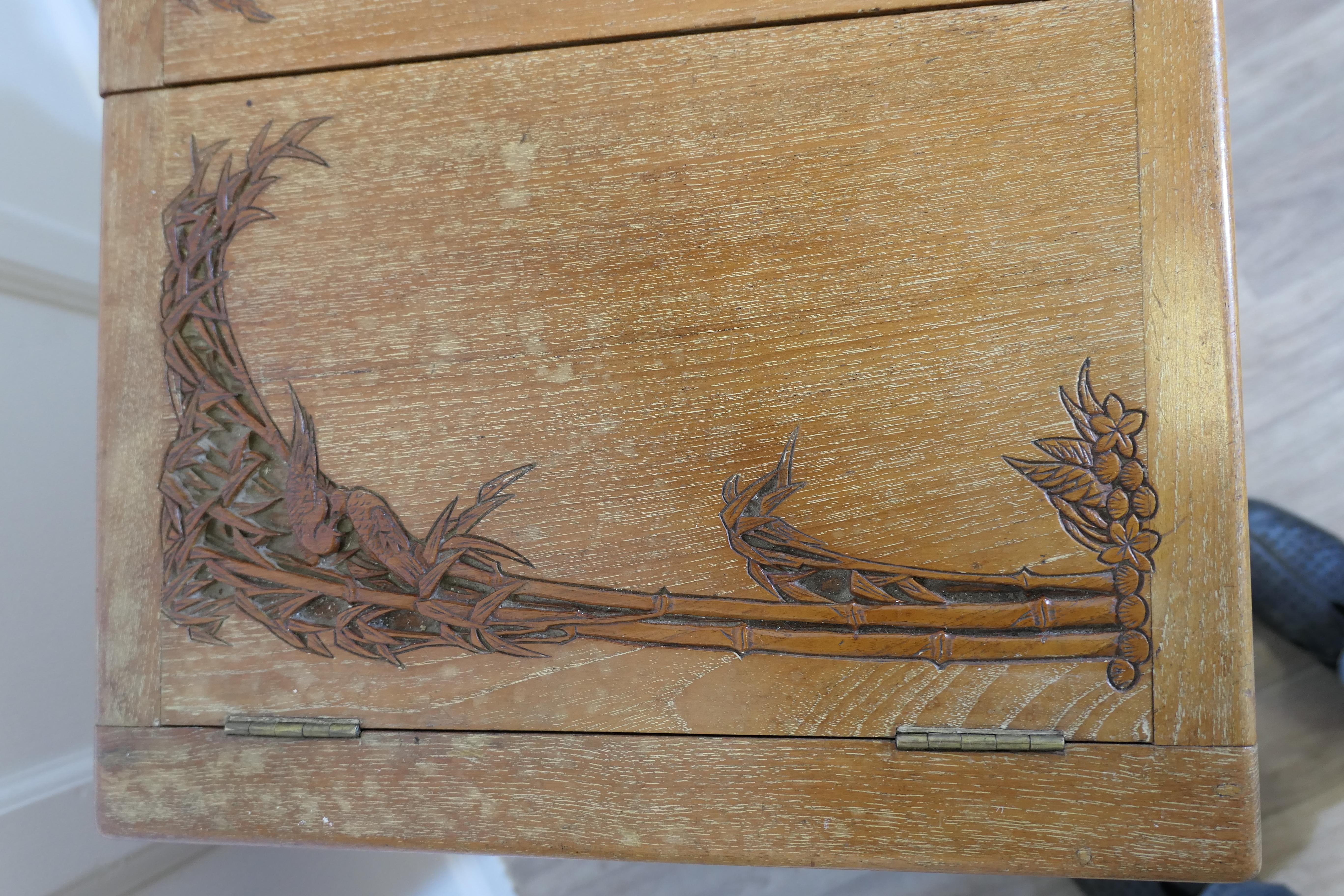 Early 20th Century Oriental Metamorphic Concertina Sewing or Work Box   Made in Golden Oak and very