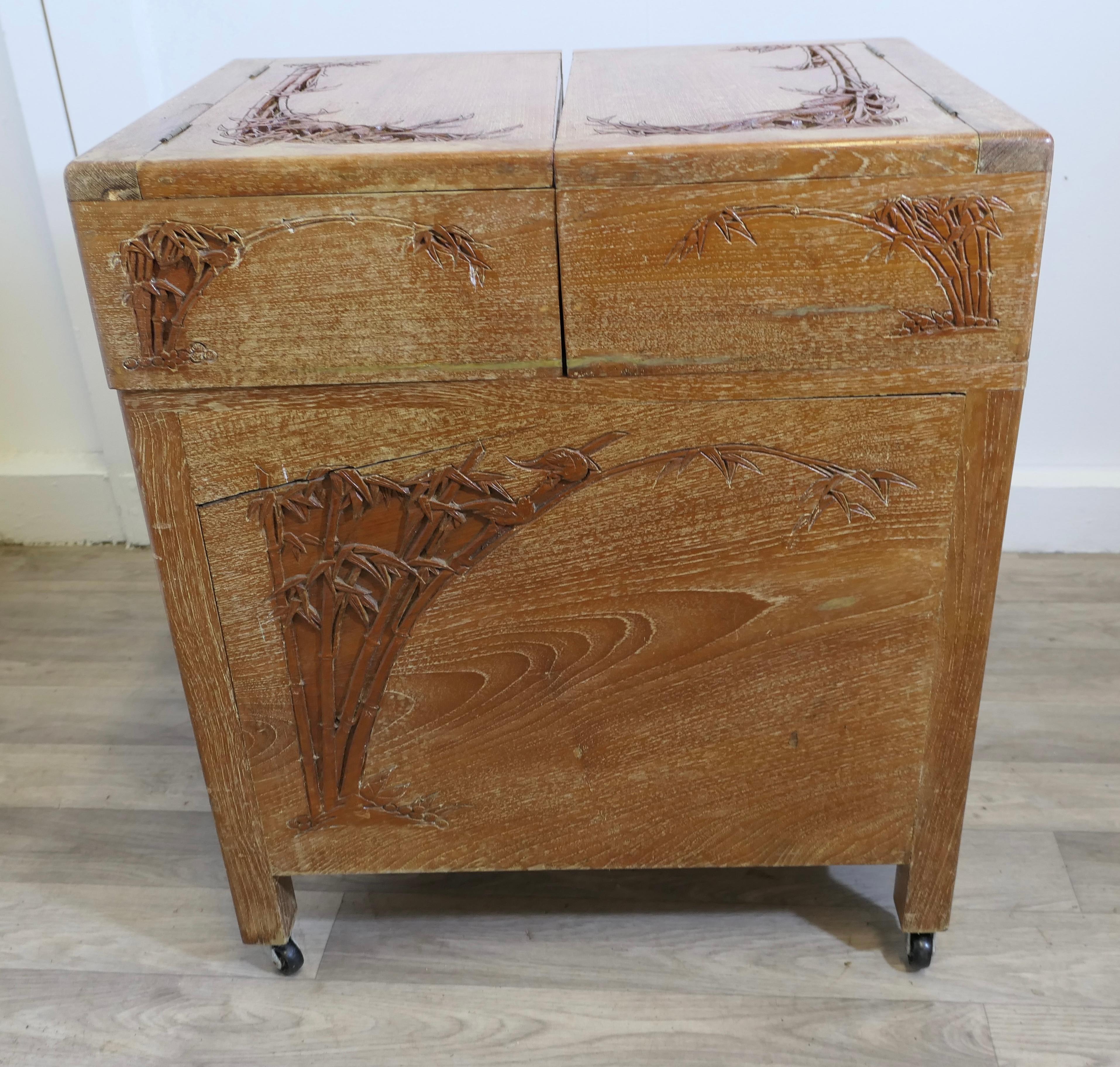 Oriental Metamorphic Concertina Sewing or Work Box   Made in Golden Oak and very 4