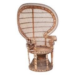 Vintage Oriental Mid-Century Straw "Peacock" Armchair, 1970s