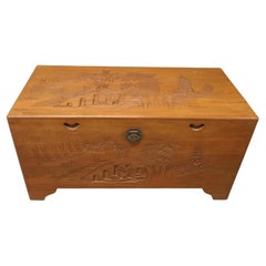 Oriental Minimalist Carved Camphor Wood Chest A Beautiful Carved Chest