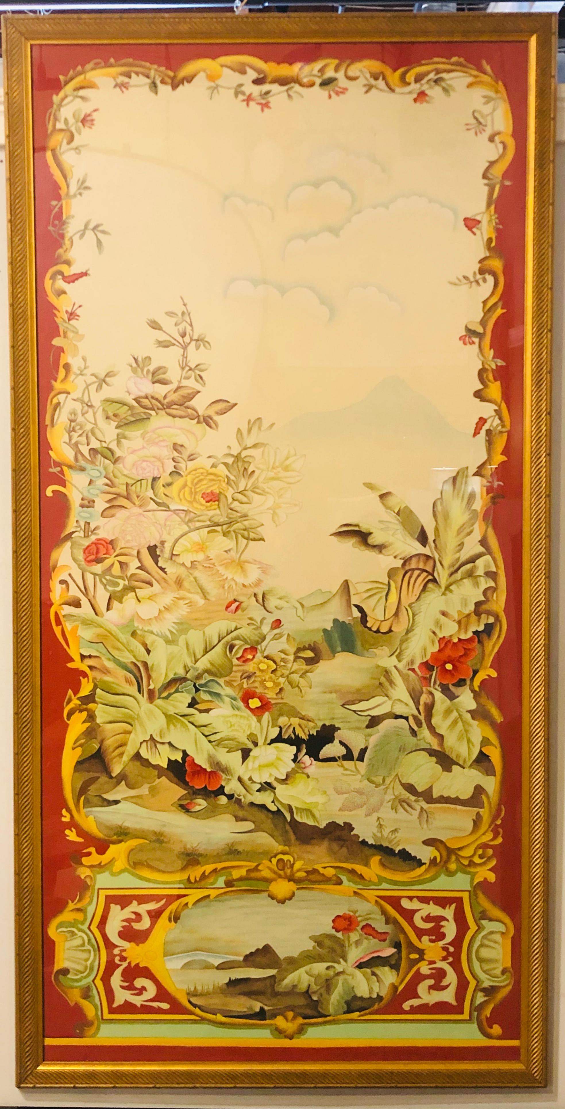 Mid-20th Century Oriental Painted Silk Panels on Fine Gilt Frames under Plexiglass, a Pair
