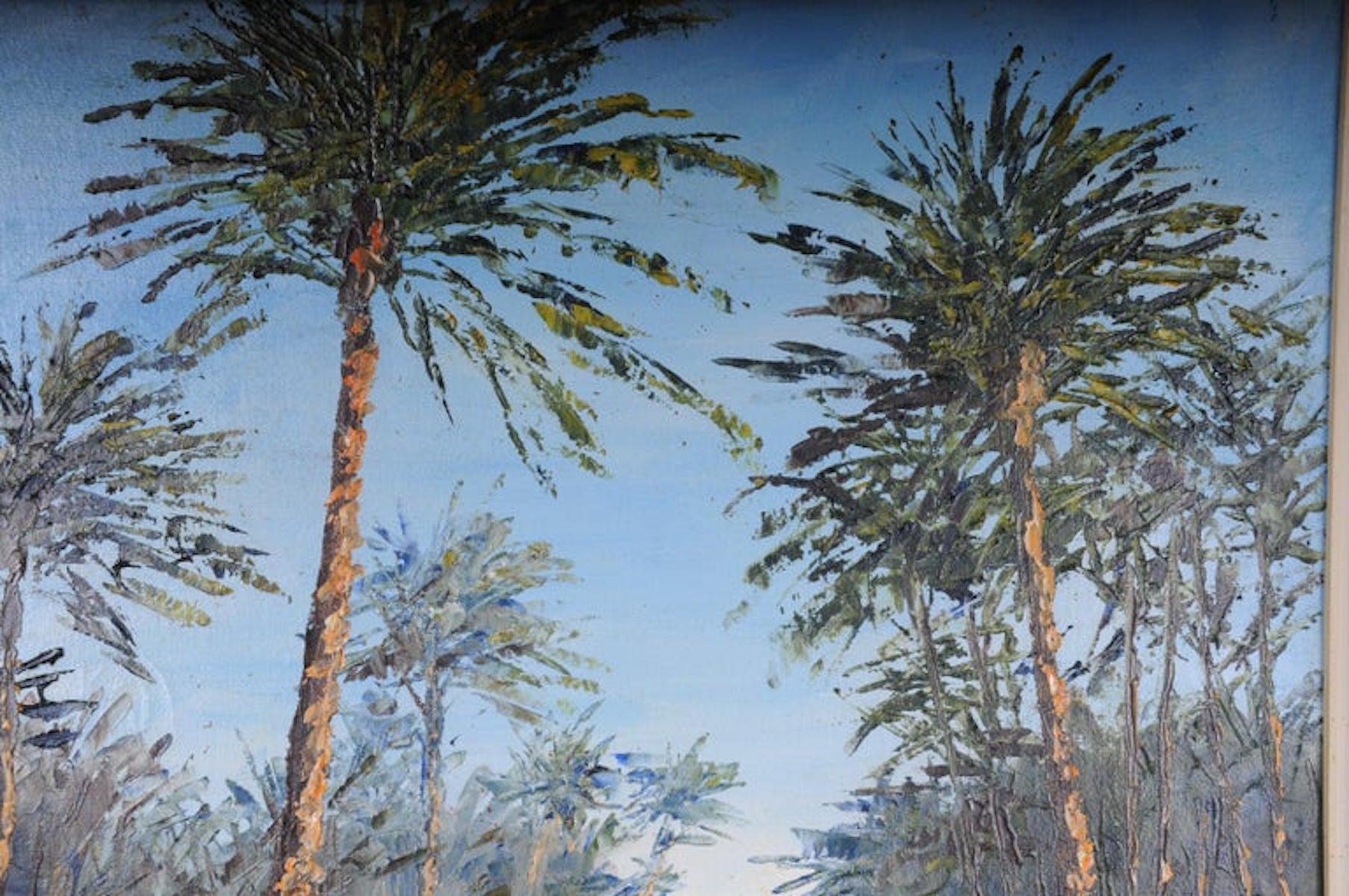 Oriental painter oil painting O. Birkholz

Oil on canvas. Bordered frame. View of a river landscape under palm trees.
Signed O. birchwood.