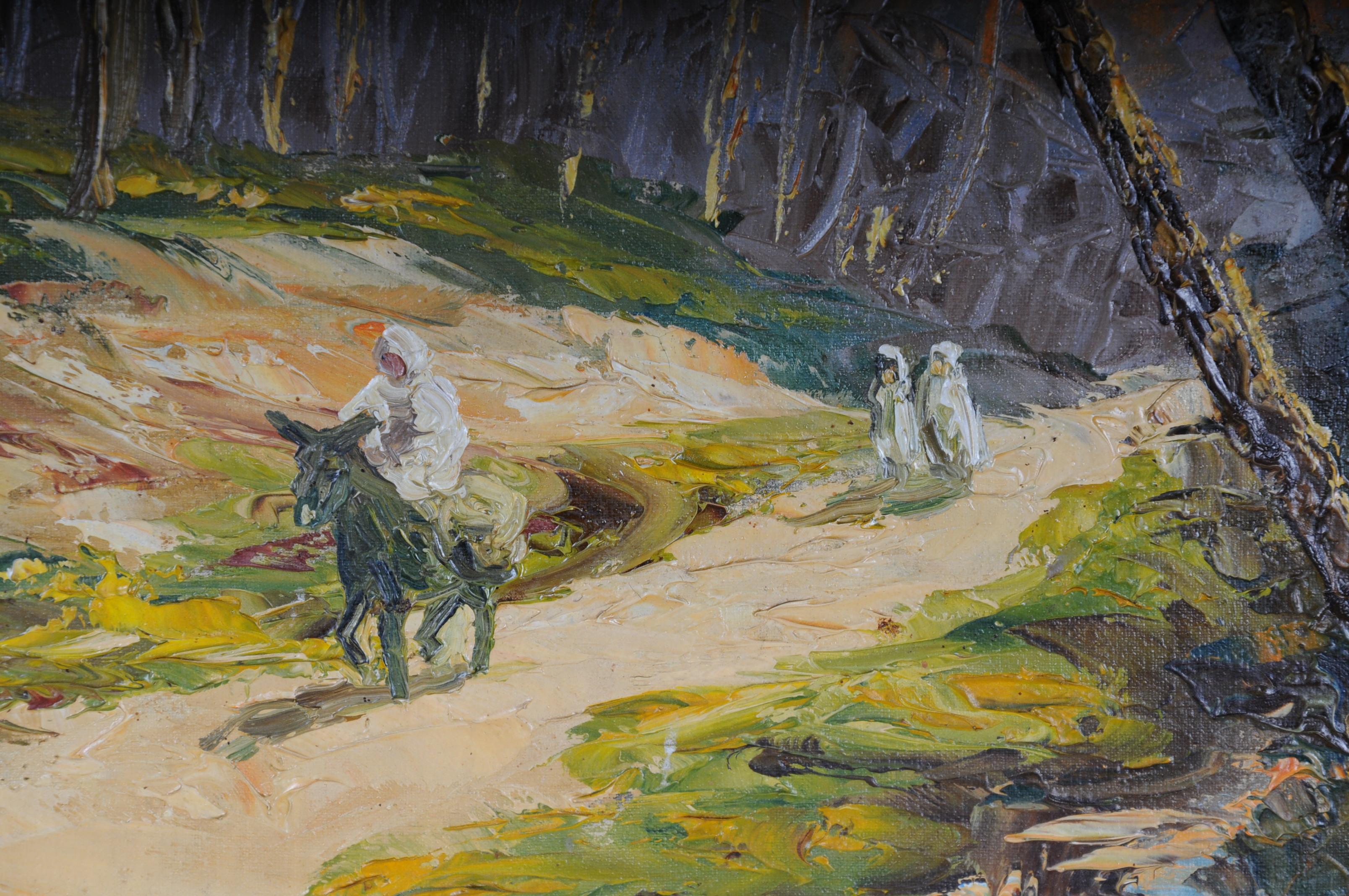 Orientalischer Maler Ölgemälde, signiert O. Birkholz

Öl auf Leinwand. Umrandeter Rahmen.
Blick auf eine Flusslandschaft unter Palmen.
Signiert O. Birkenholz.

(S-208).