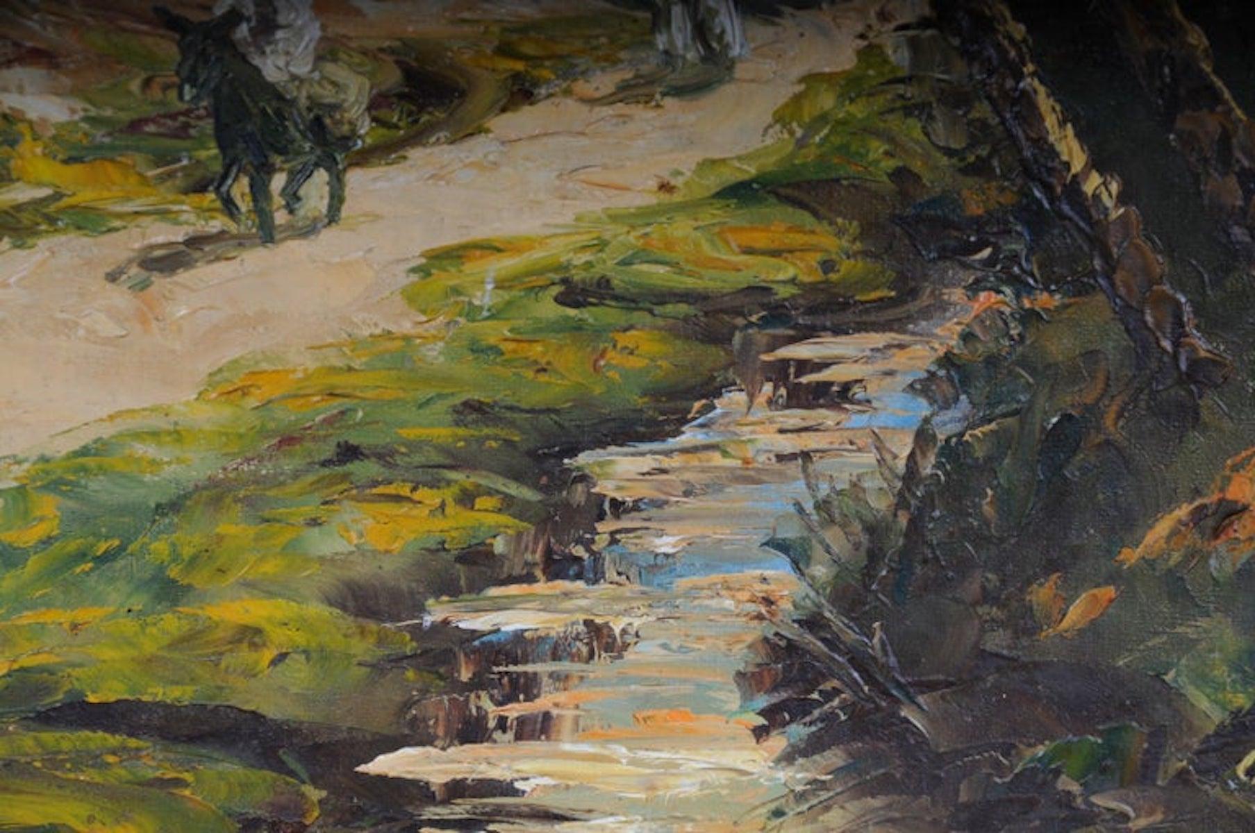 Tela Oriental Painter Oil Painting, Signed O. Birkholz in vendita
