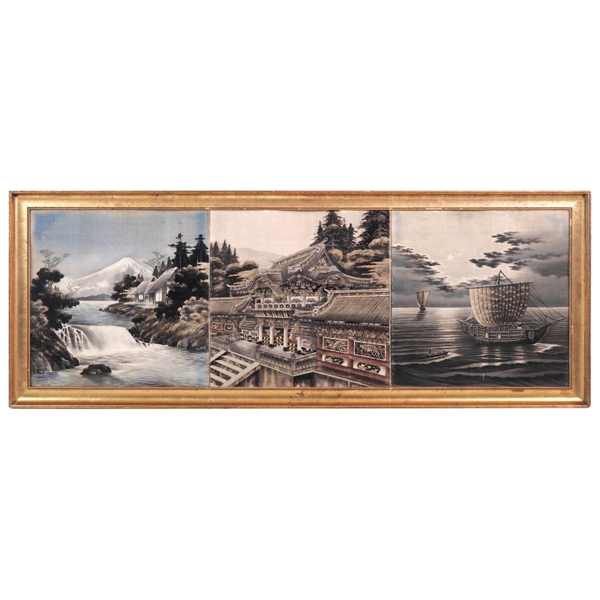 Oriental Painting, of Three Pictures For Sale