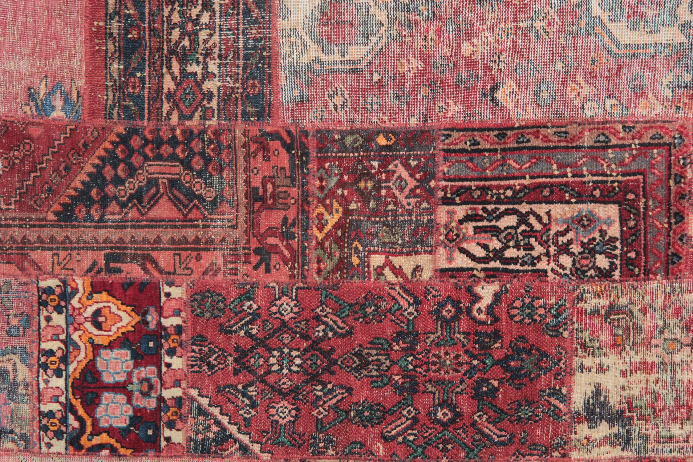 Mid-Century Modern Oriental Patchwork Carpet Wool Area Rug Traditional Handmade