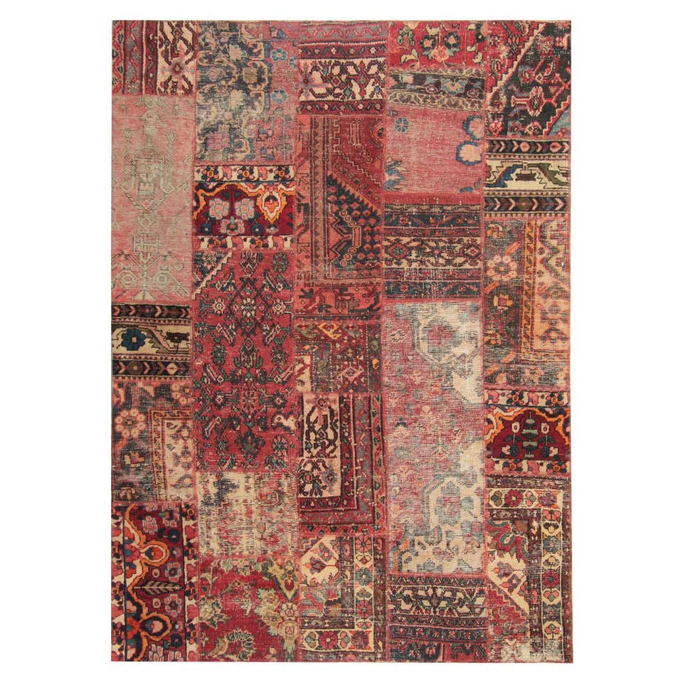 Oriental Patchwork Carpet Wool Area Rug Traditional Handmade at 1stDibs