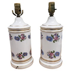 Oriental Porcelain Gold Trim and Flower Painted Ginger Jar Table Lamps, a Pair