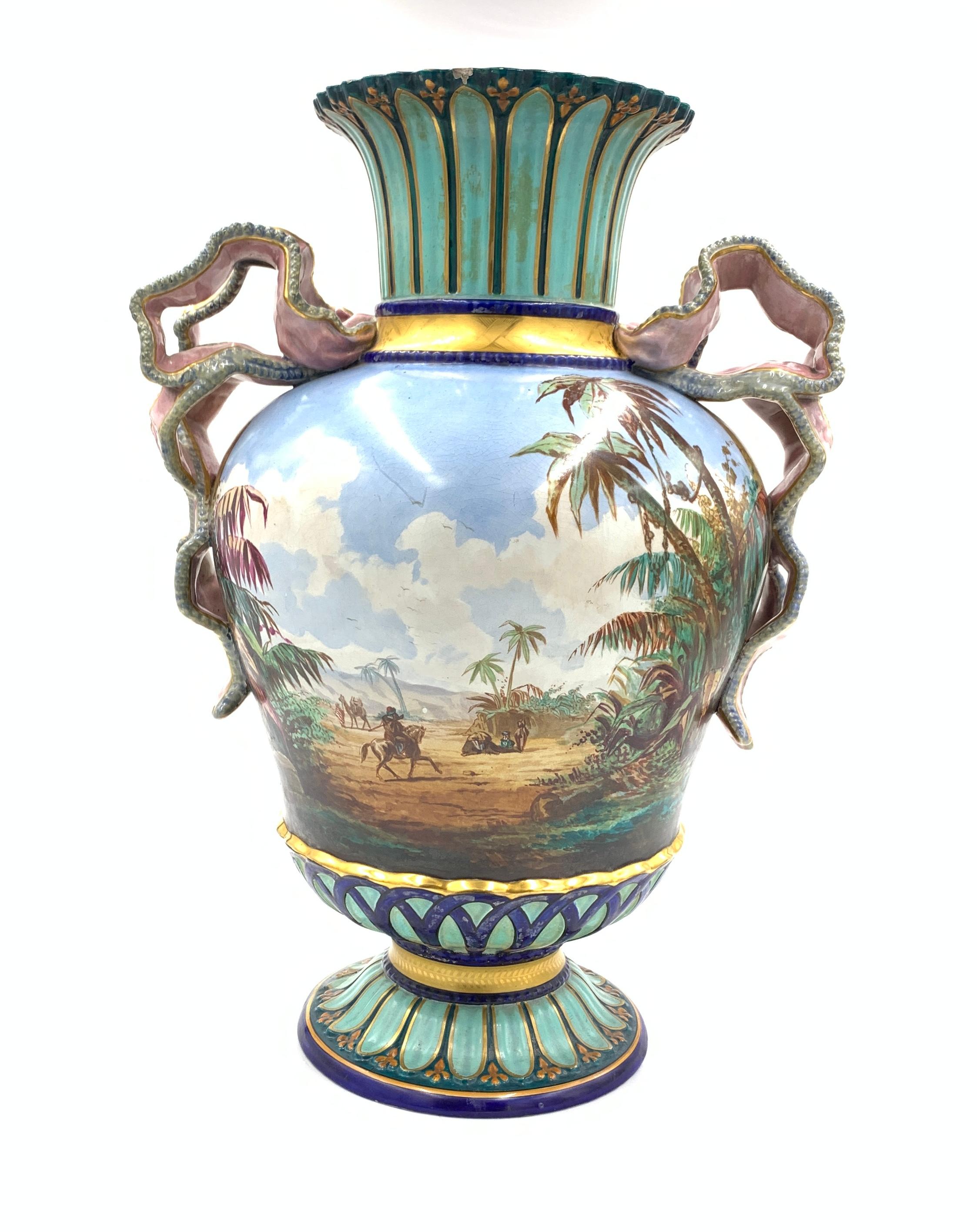 French Oriental Porcelain Vase Depicting Arab Market