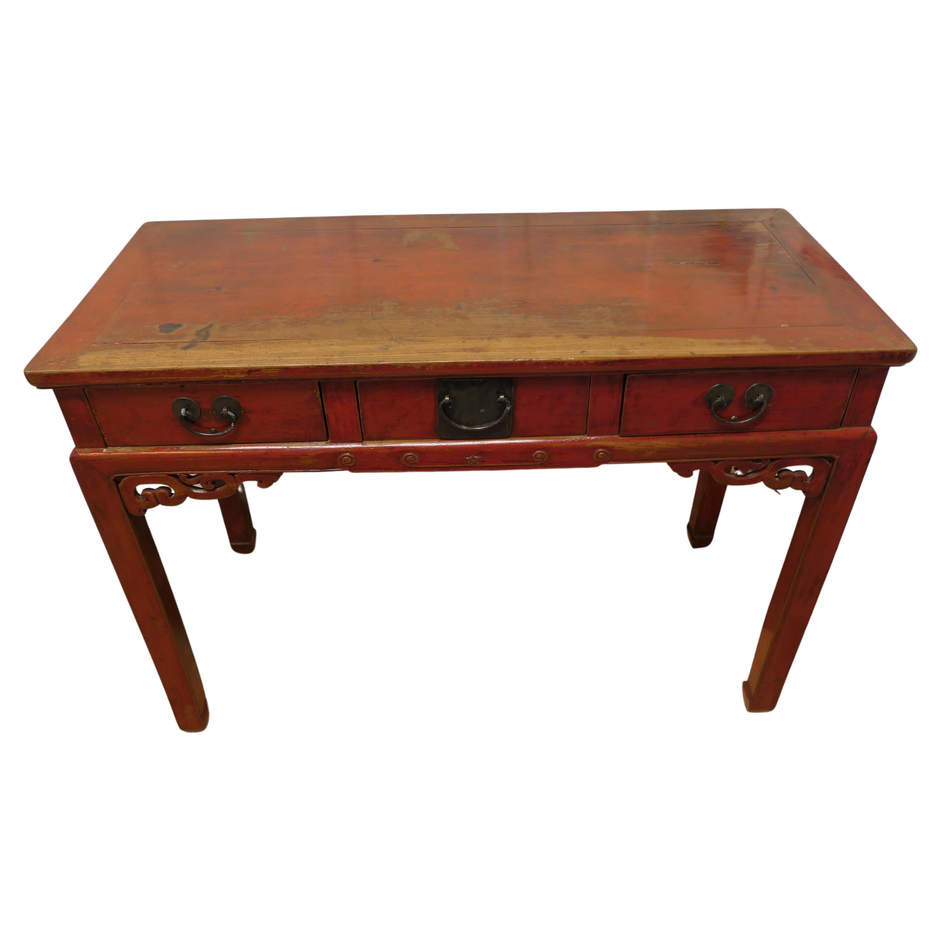 Oriental Red Lacquered Writing Table or Side Table   For Sale