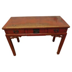 Oriental Red Lacquered Writing Table or Side Table  