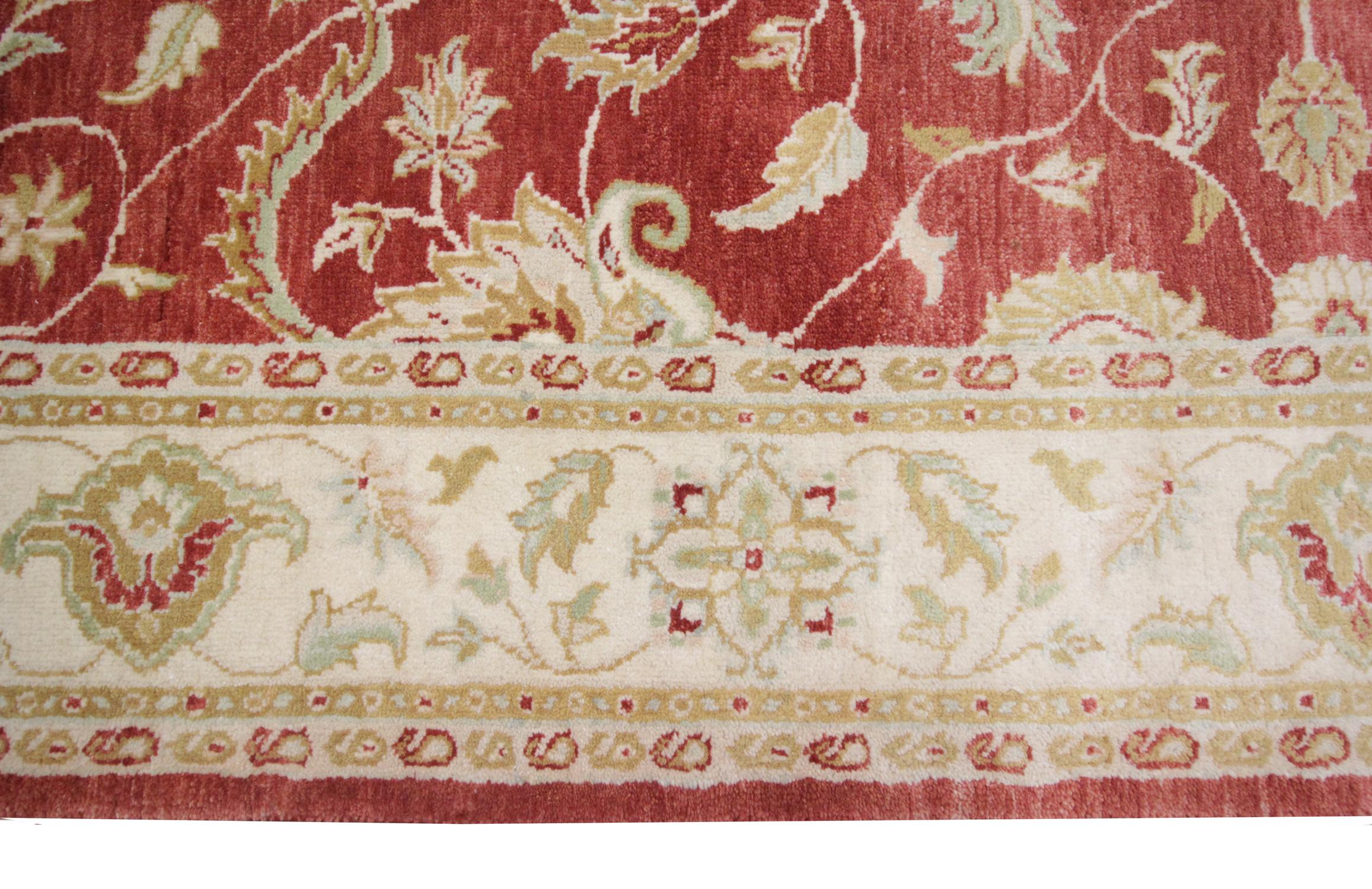 Arts and Crafts Oriental Red Living Room Rugs Handmade Carpet Floral Ziegler Rugs for Sale CHR73 For Sale