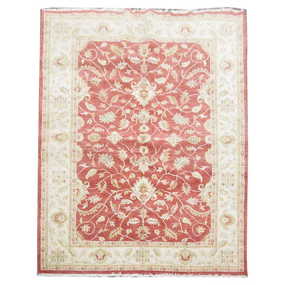 Contemporary Floral Hand Knotted Wool Red Area Rug For Sale at 1stDibs