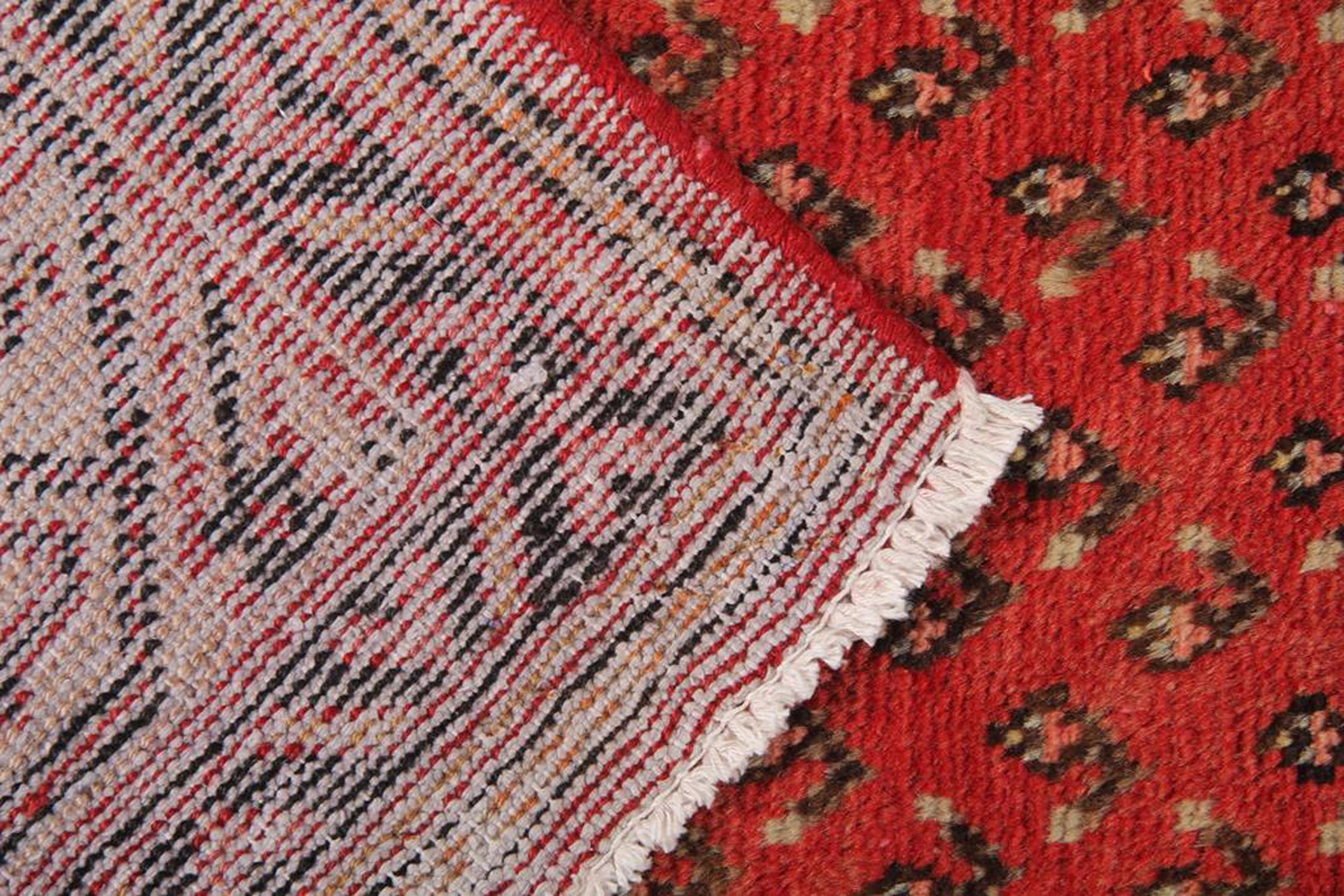 Azerbaijani Oriental Red Runner Rug, Traditional Long Wool Carpet Handmade Vintage For Sale