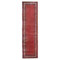 Tapis de couloir oriental rouge, tapis traditionnel long en laine fait à la main vintage