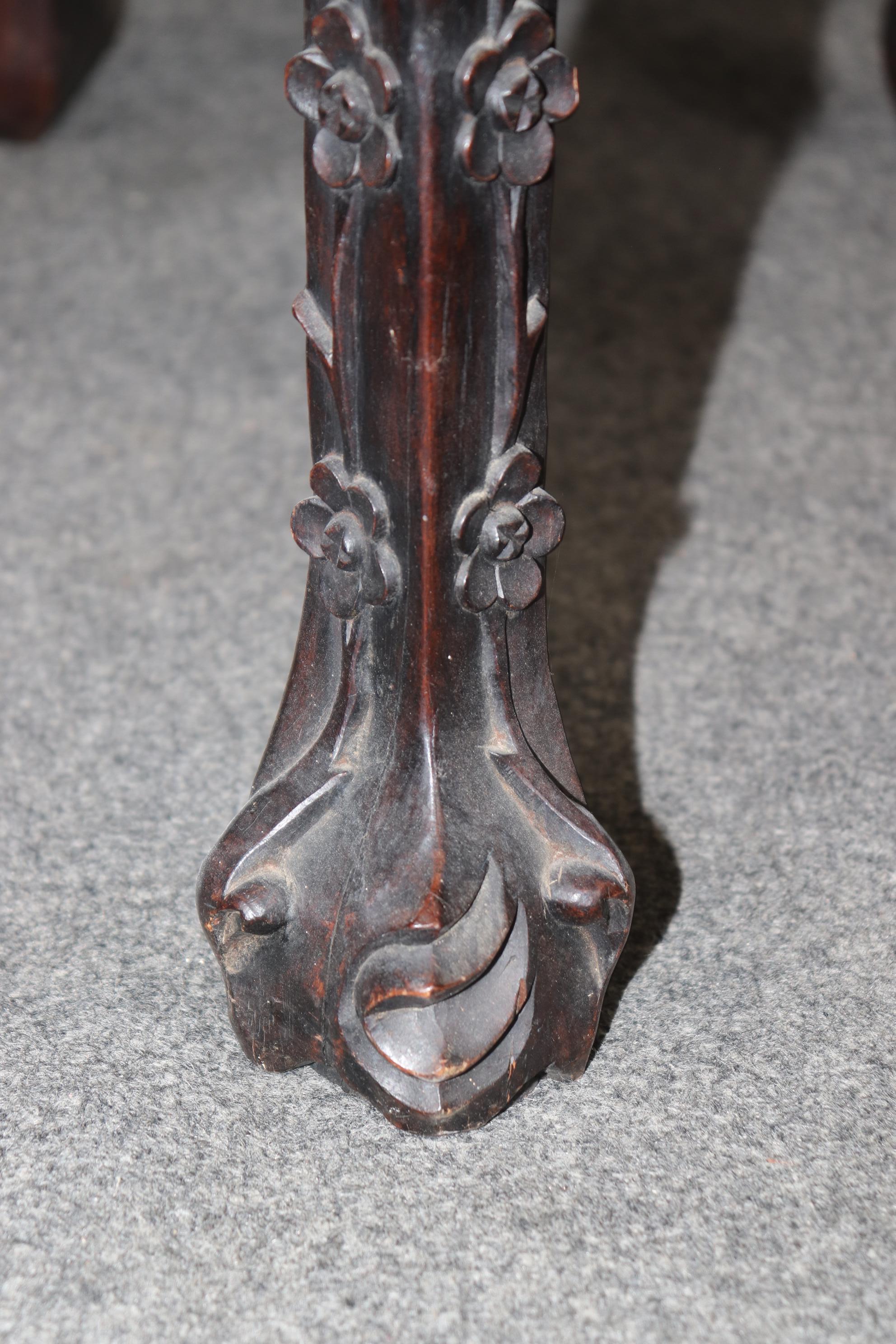 Oriental Rosewood Marble Top Carved Mahogany Pedestal Accent Table 1