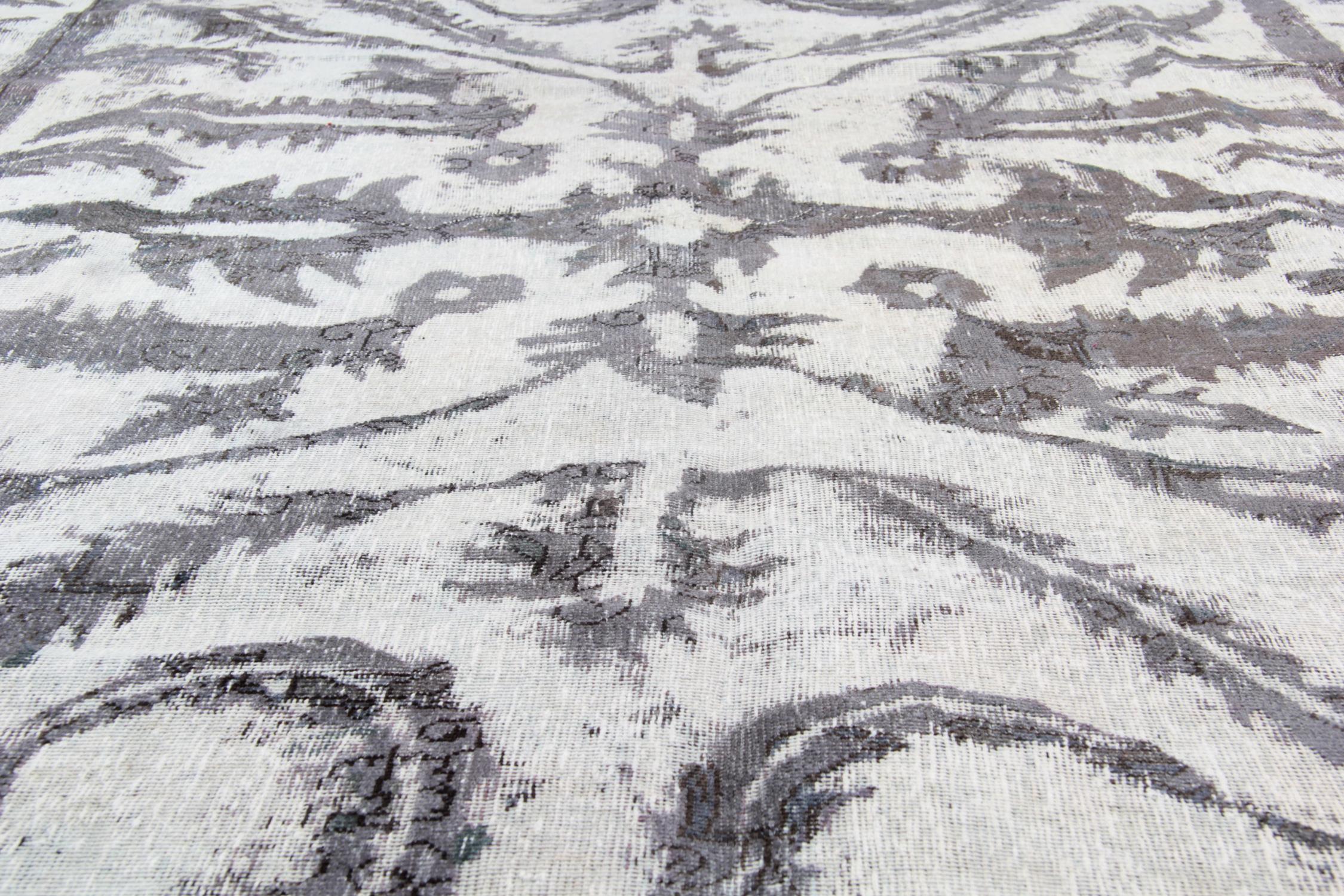 Hand-Crafted Oriental Rug Grey Vintage Painted Turkish Handmade Carpets Brown Area Rug Sale For Sale
