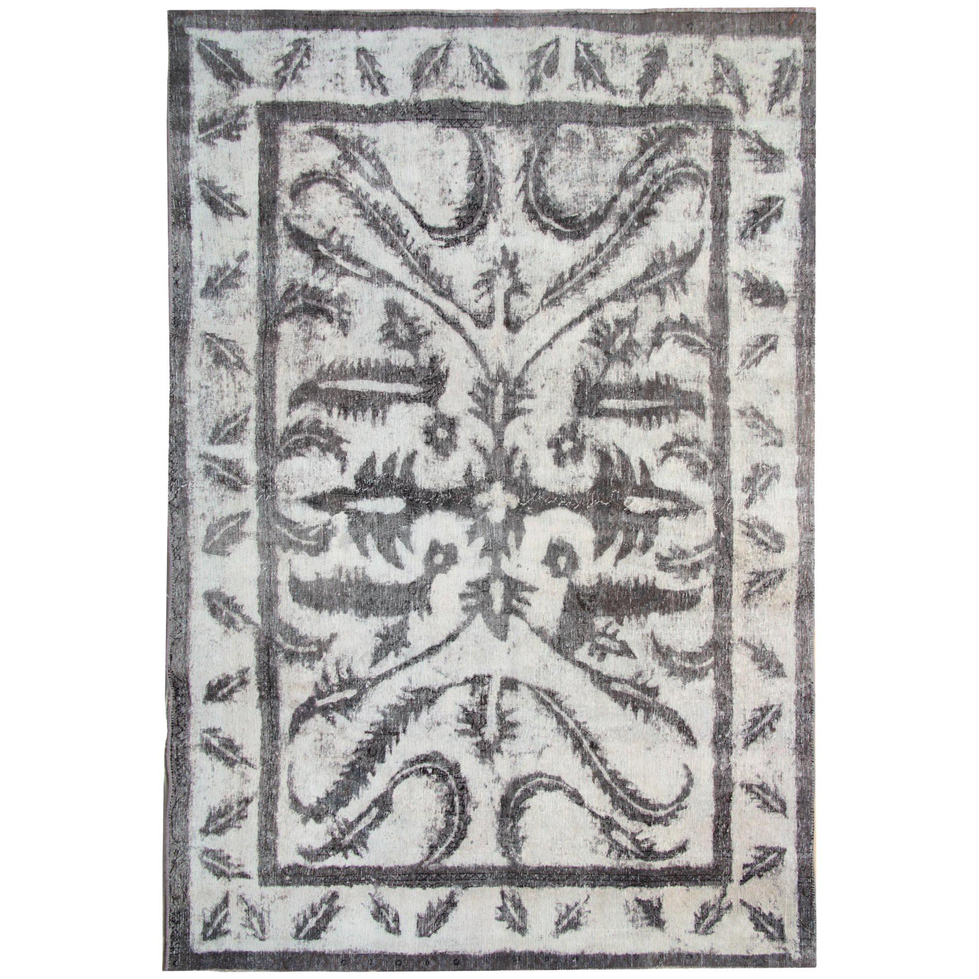 Oriental Rug Grey Vintage Painted Turkish Handmade Carpets Brown Area Rug Sale For Sale