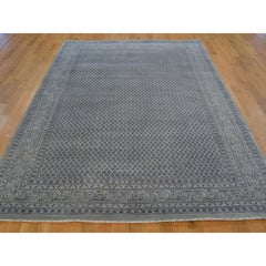 Oriental Rug Hand Knotted Silver Sarouk Mir Wool and Silk