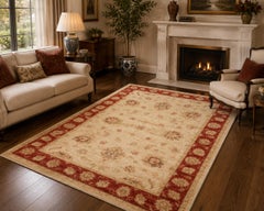 Oriental Rug Hand Made Carpet, Afghan Ziegler Style Rugs Cream Floral Rugs