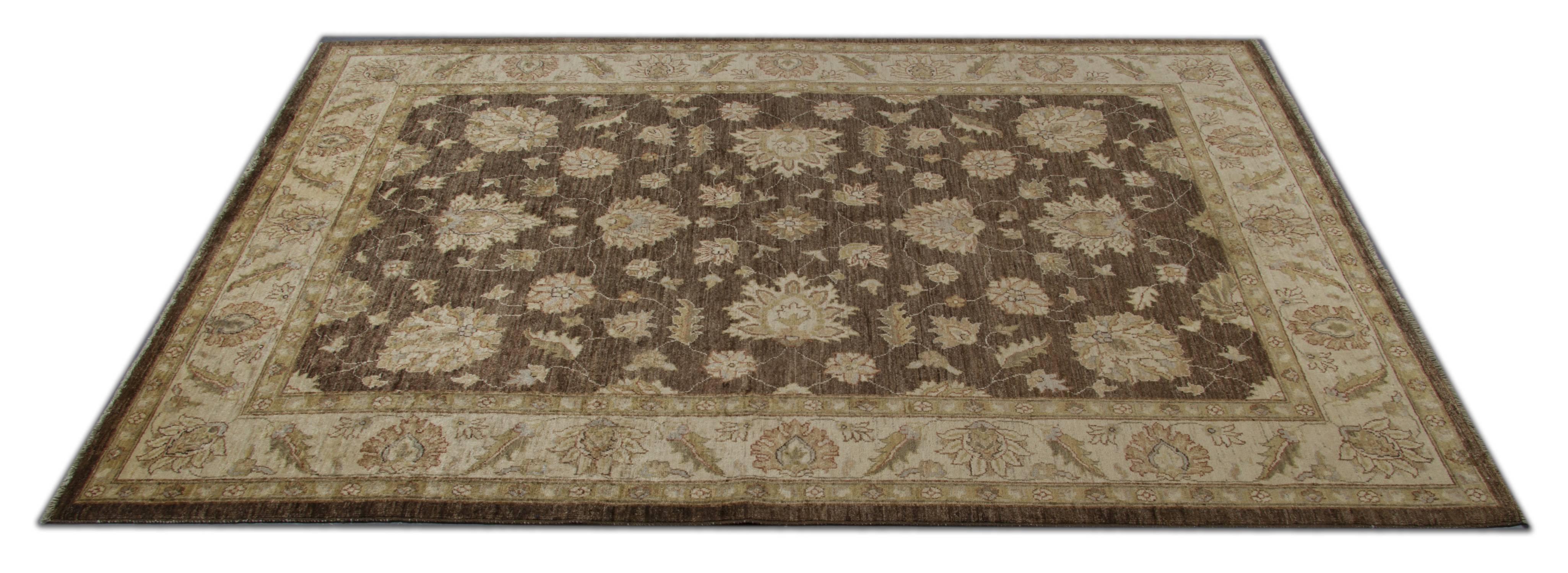 This a luxury fine Ziegler Mahal gold beige rug with a beautiful deep red border. The floral rug is woven with hand-spun wool. These luxury rugs are made with 100% natural organic vegetable dyes. The large-scale design makes Sultanabad rugs the most
